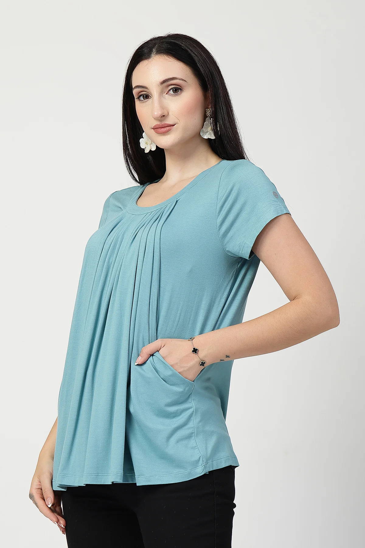 Sea Green Pleated Zipless Nursing Top - Image 10