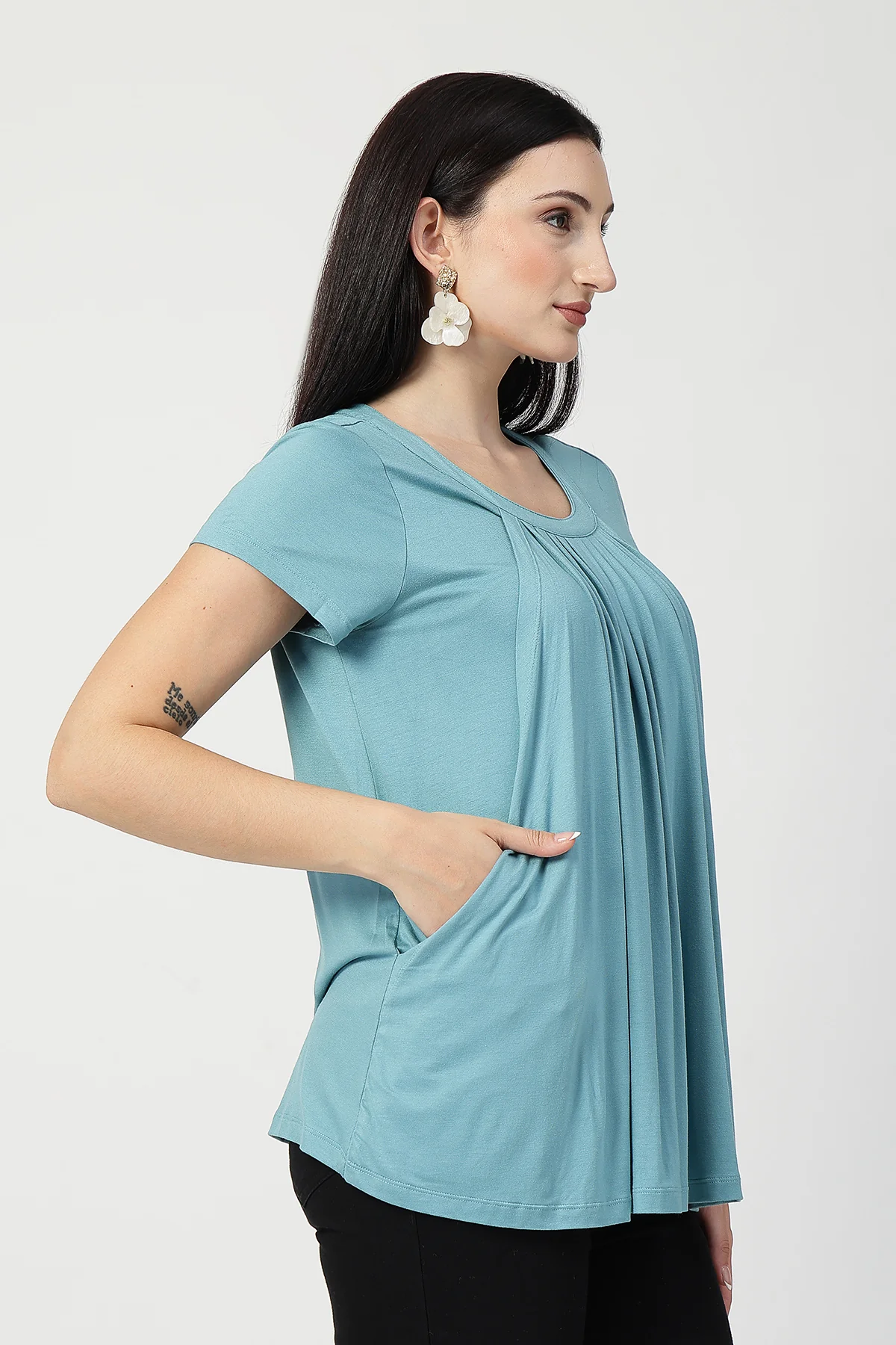 Sea Green Pleated Zipless Nursing Top - Image 11