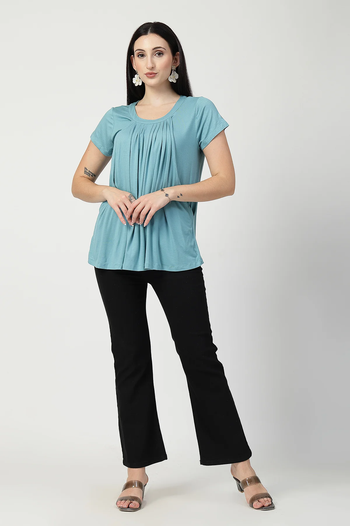 Sea Green Pleated Zipless Nursing Top - Image 12