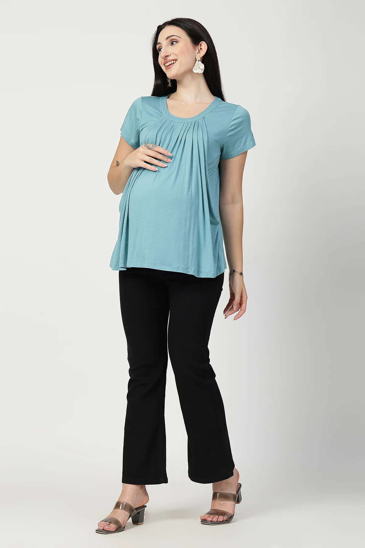 Sea Green Pleated Zipless Nursing Top - Image 7