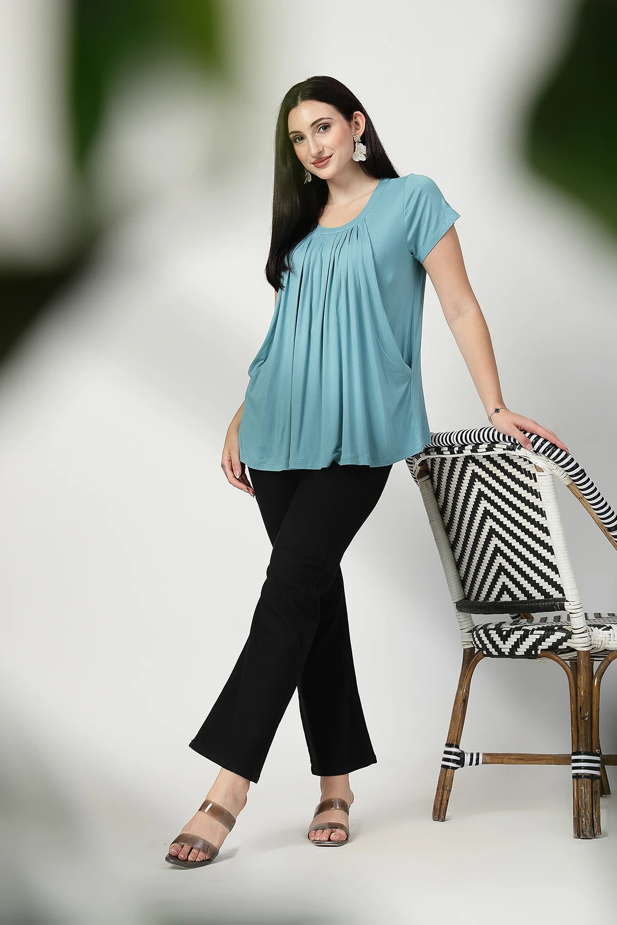 Sea Green Pleated Zipless Nursing Top - Image 9