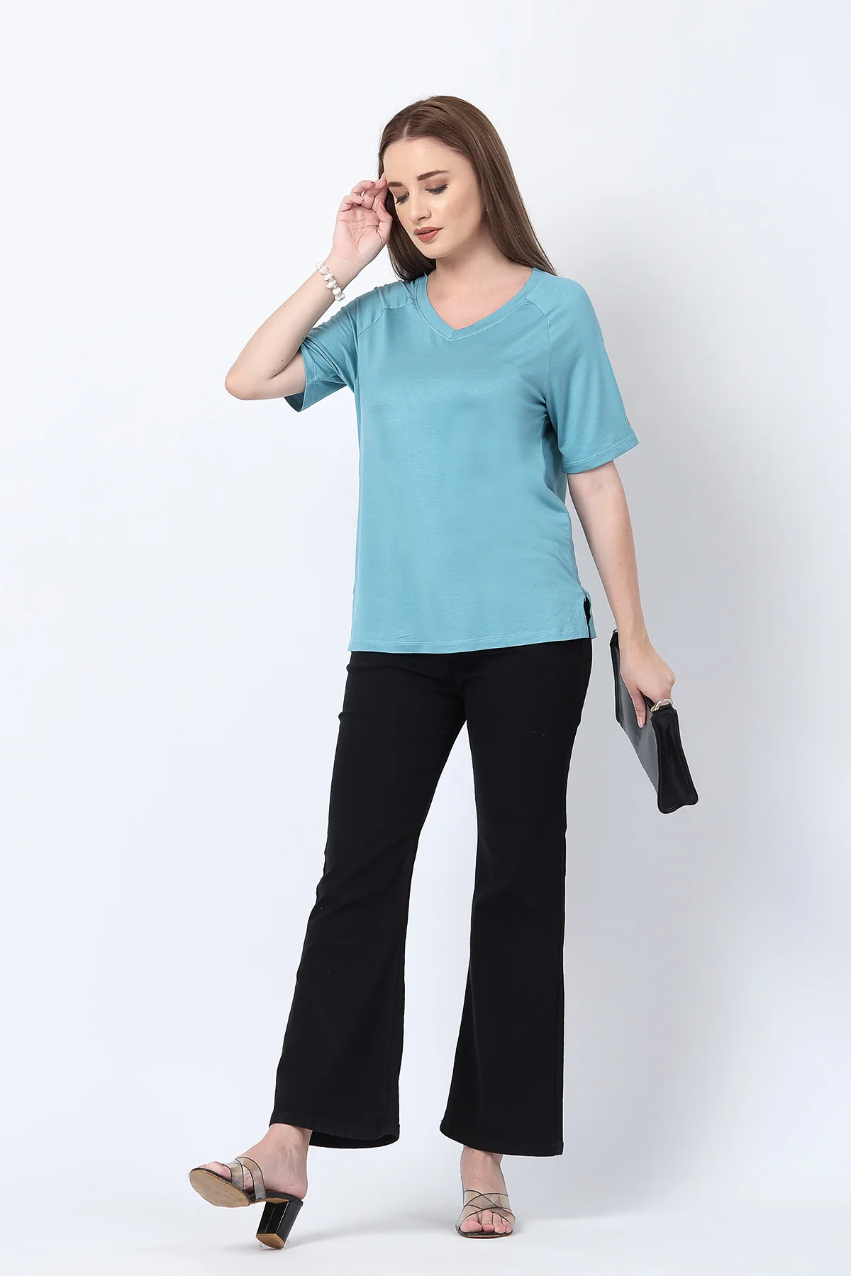 Sea Green Solid Nursing Top with Side Zip Access - Image 10