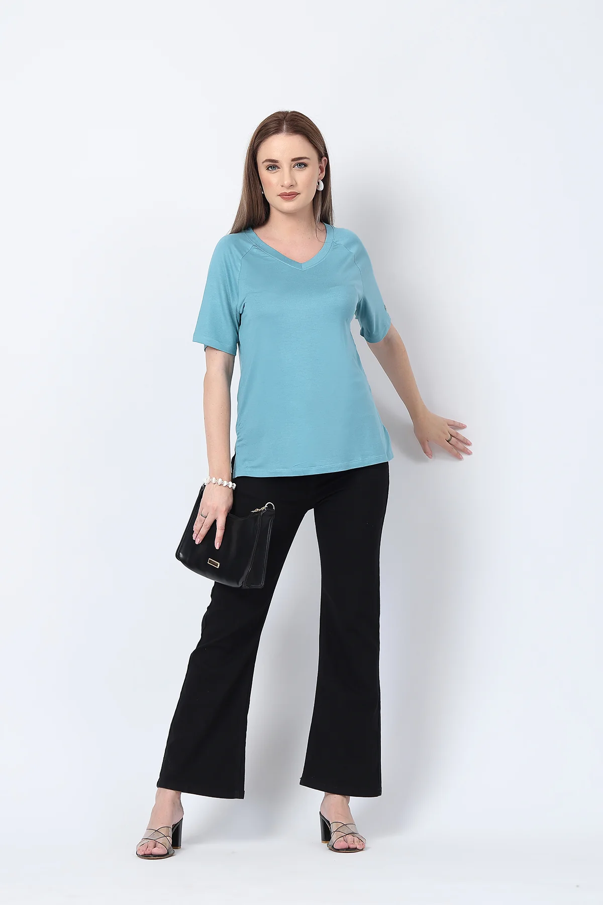 Sea Green Solid Nursing Top with Side Zip Access - Image 11