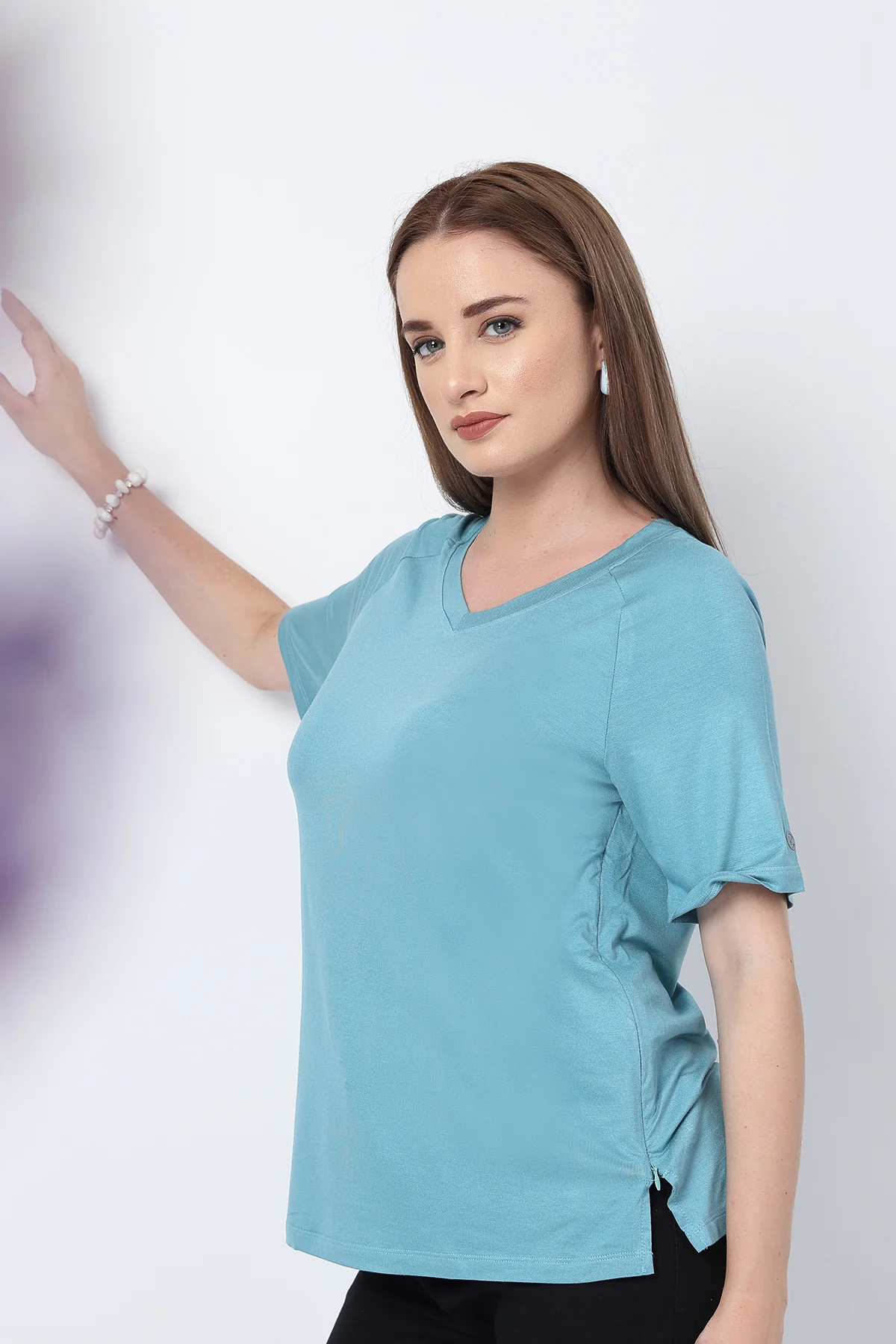 Sea Green Solid Nursing Top with Side Zip Access - Image 12