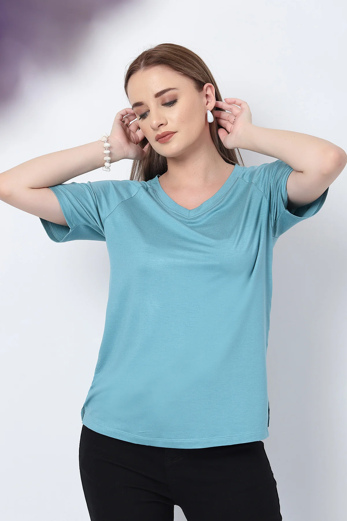 Sea Green Solid Nursing Top with Side Zip Access - Image 2