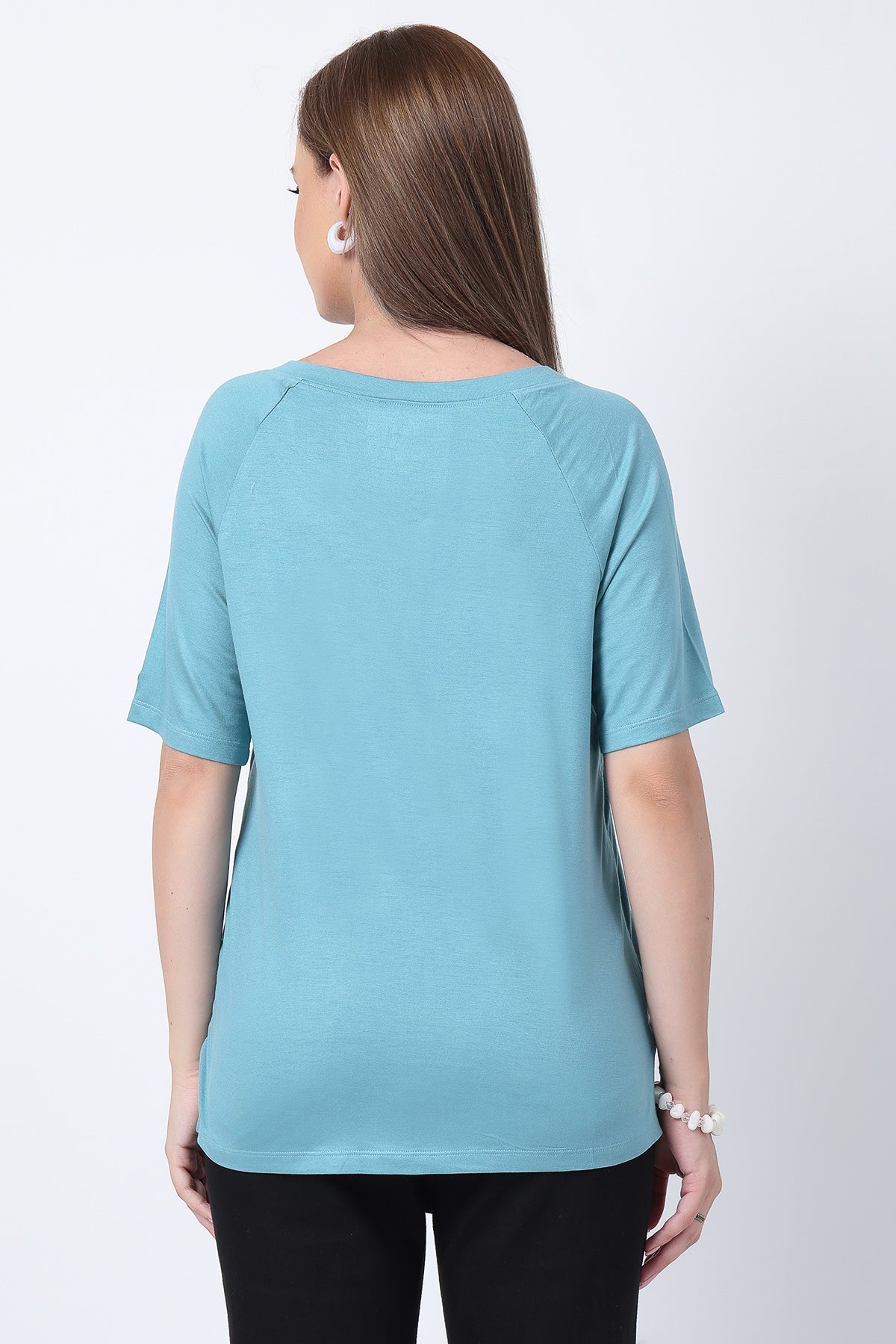 Sea Green Solid Nursing Top with Side Zip Access - Image 3