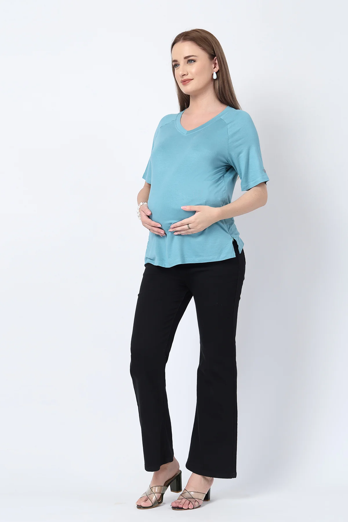 Sea Green Solid Nursing Top with Side Zip Access - Image 4