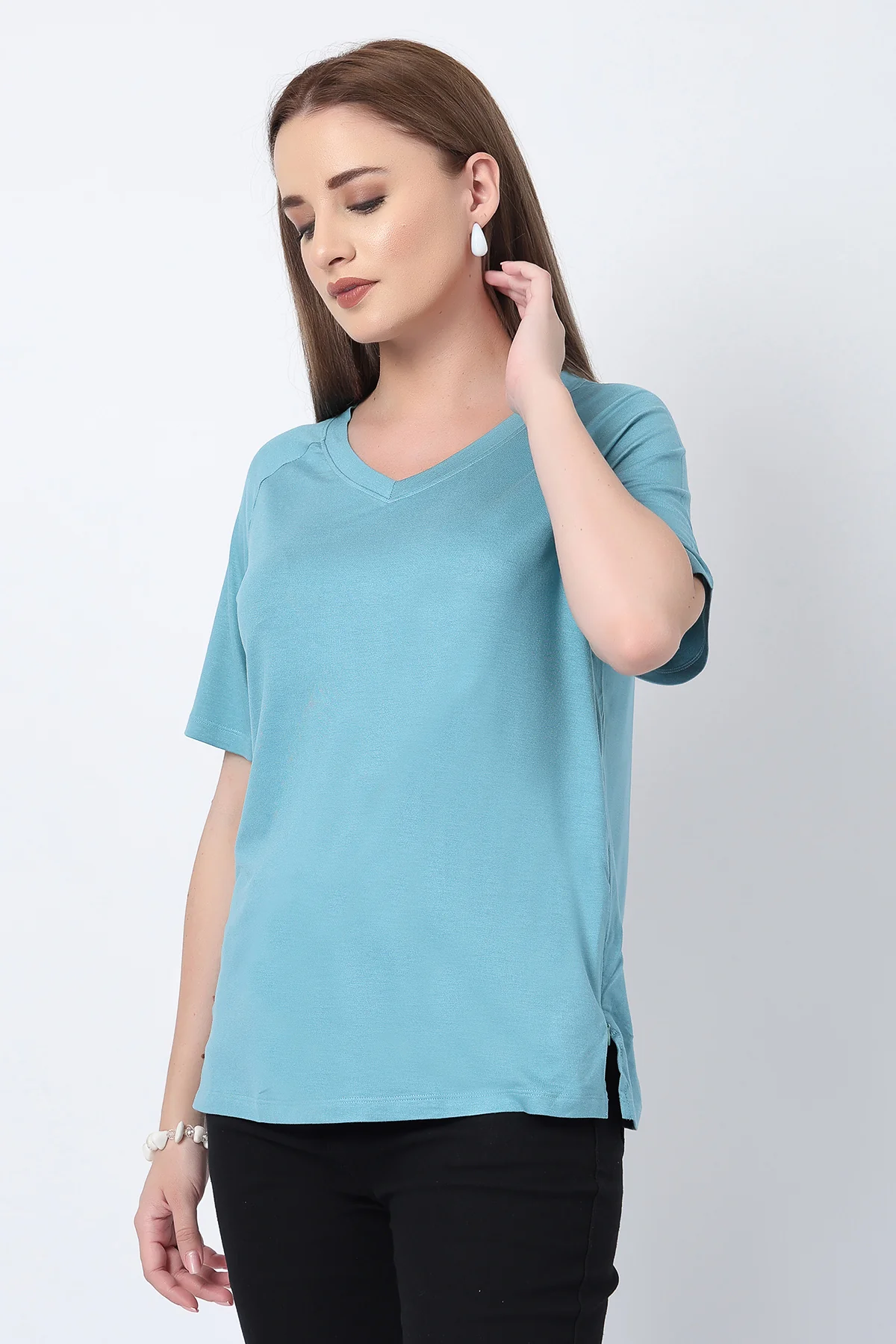 Sea Green Solid Nursing Top with Side Zip Access - Image 5