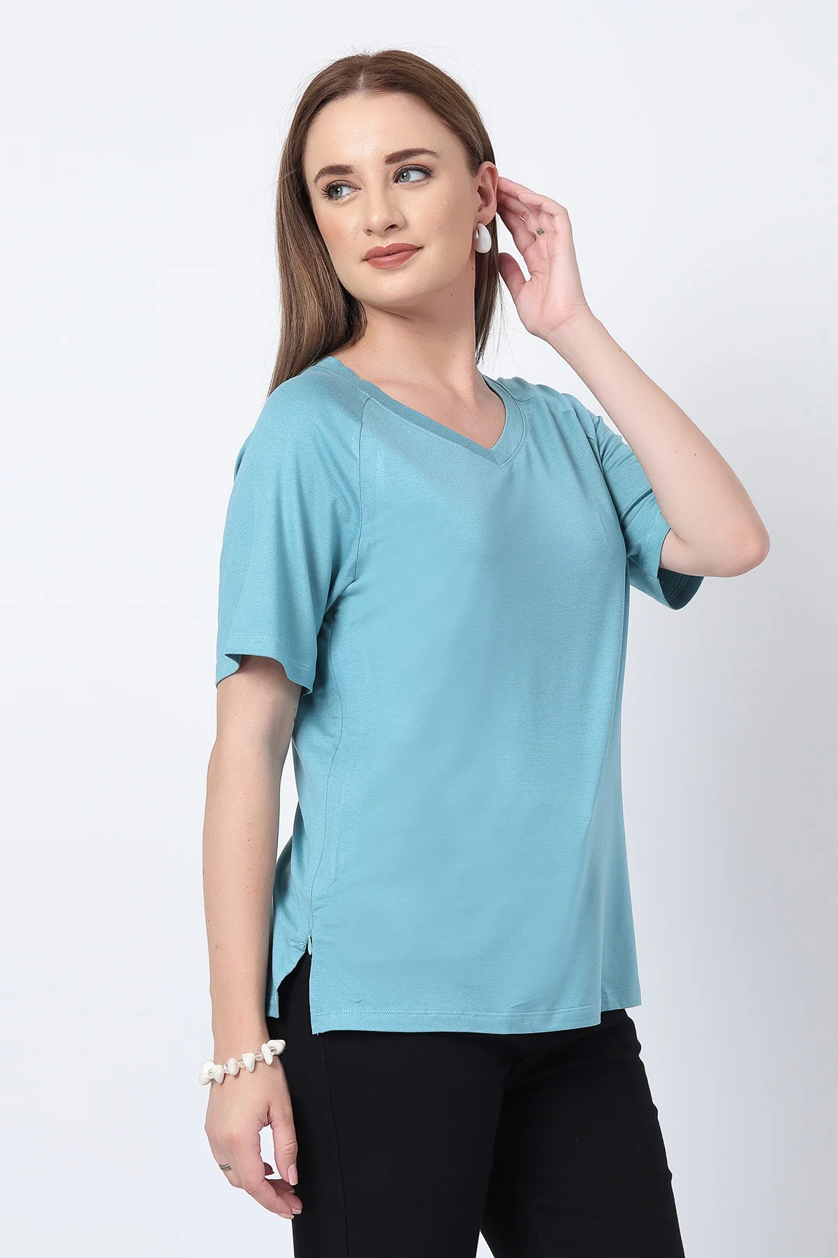 Sea Green Solid Nursing Top with Side Zip Access - Image 6