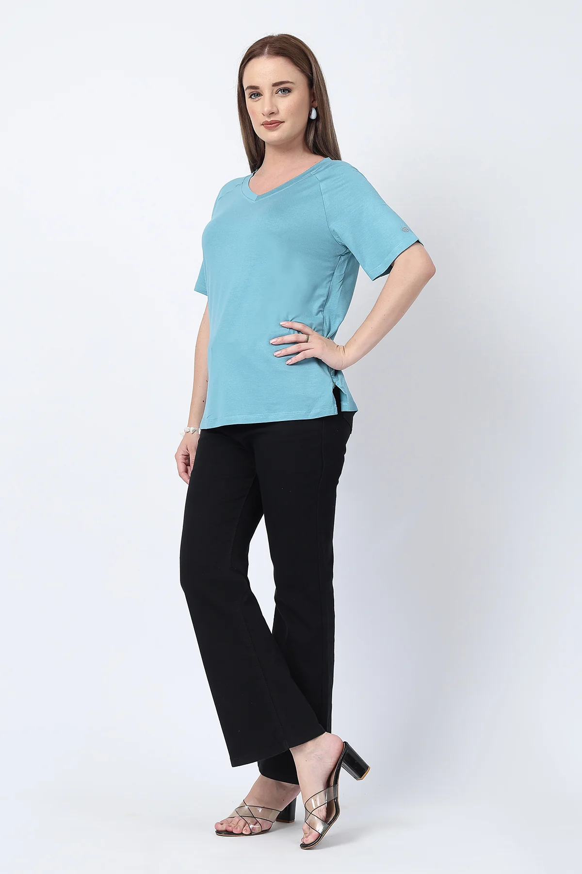Sea Green Solid Nursing Top with Side Zip Access - Image 8