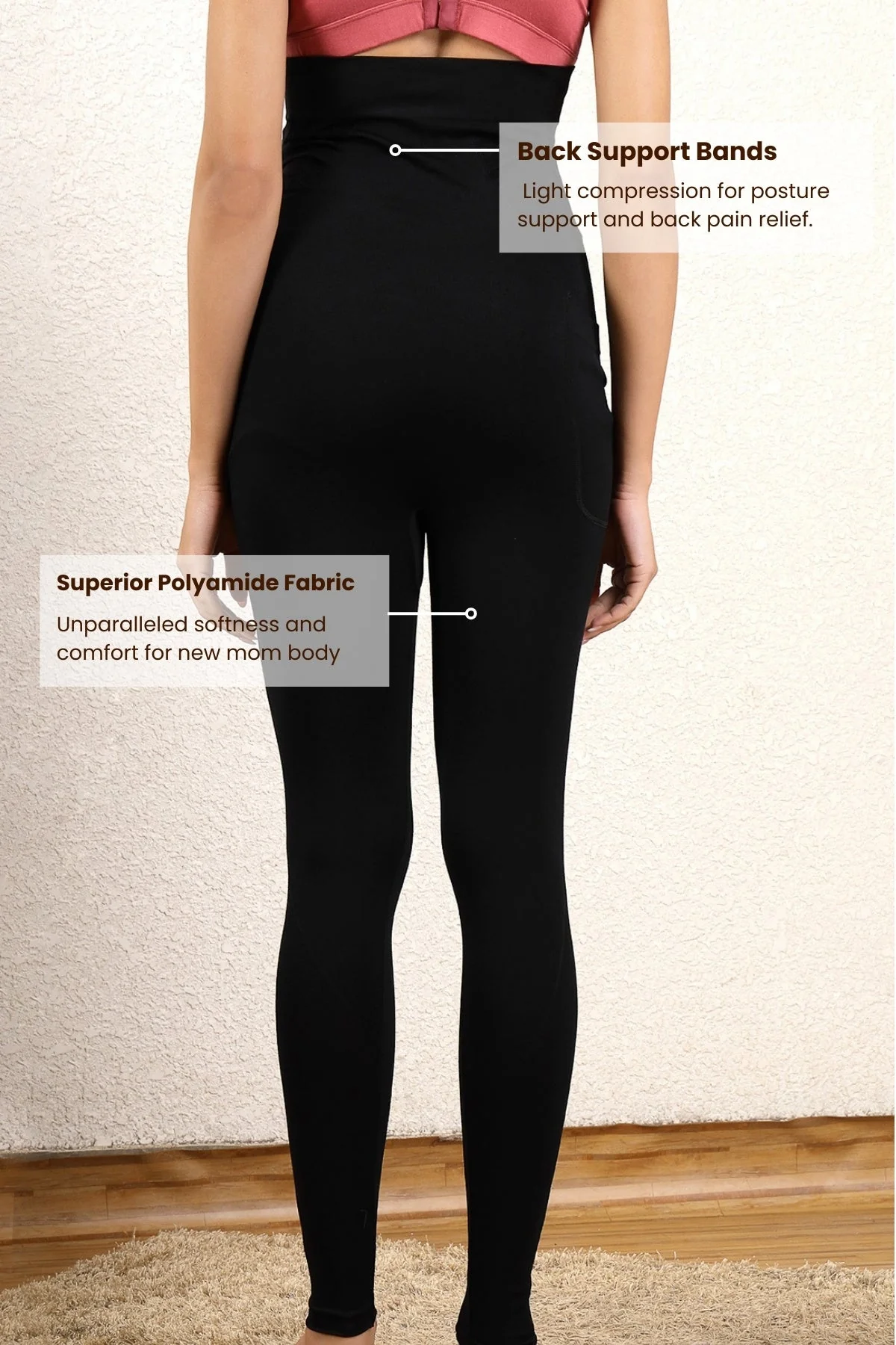 Seamless Adaptable Bump Support Black Floral Jacquard Maternity Legging - Image 15