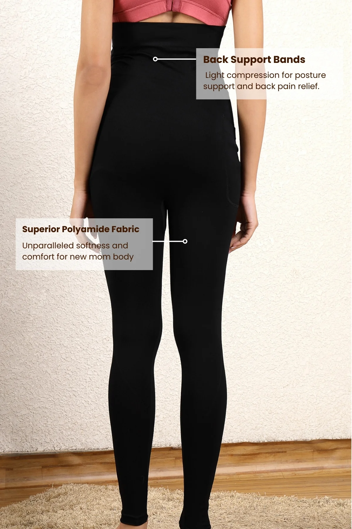 Seamless Adaptable Bump Support Black Floral Jacquard Maternity Legging - Image 4