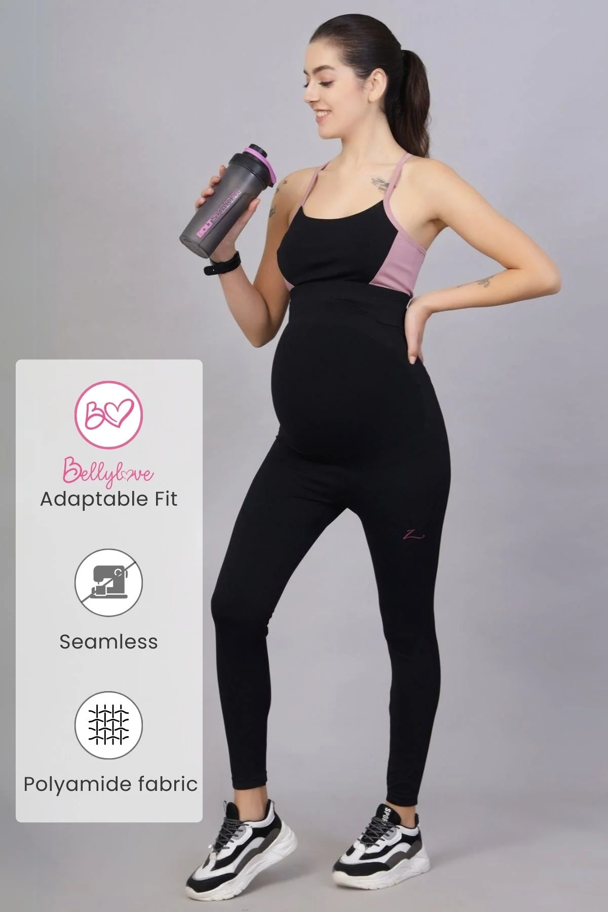 Seamless Adaptable Bump Support Black Maternity Leggings - Image 2