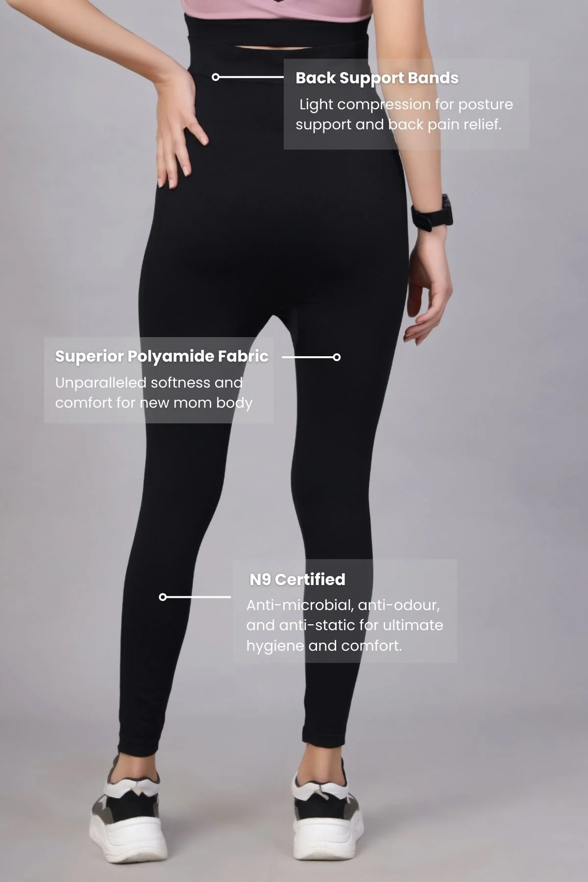 Seamless Adaptable Bump Support Black Maternity Leggings - Image 3