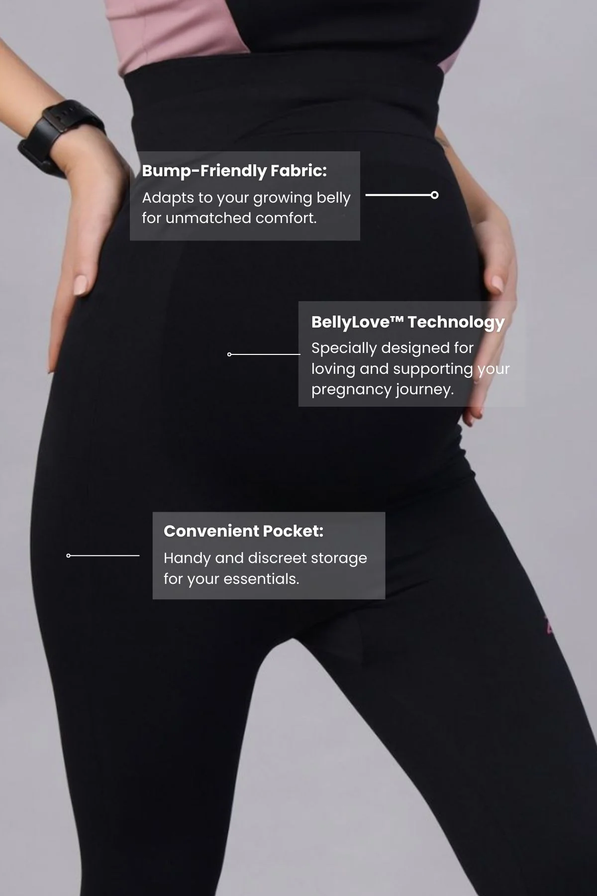 Seamless Adaptable Bump Support Black Maternity Leggings - Image 4