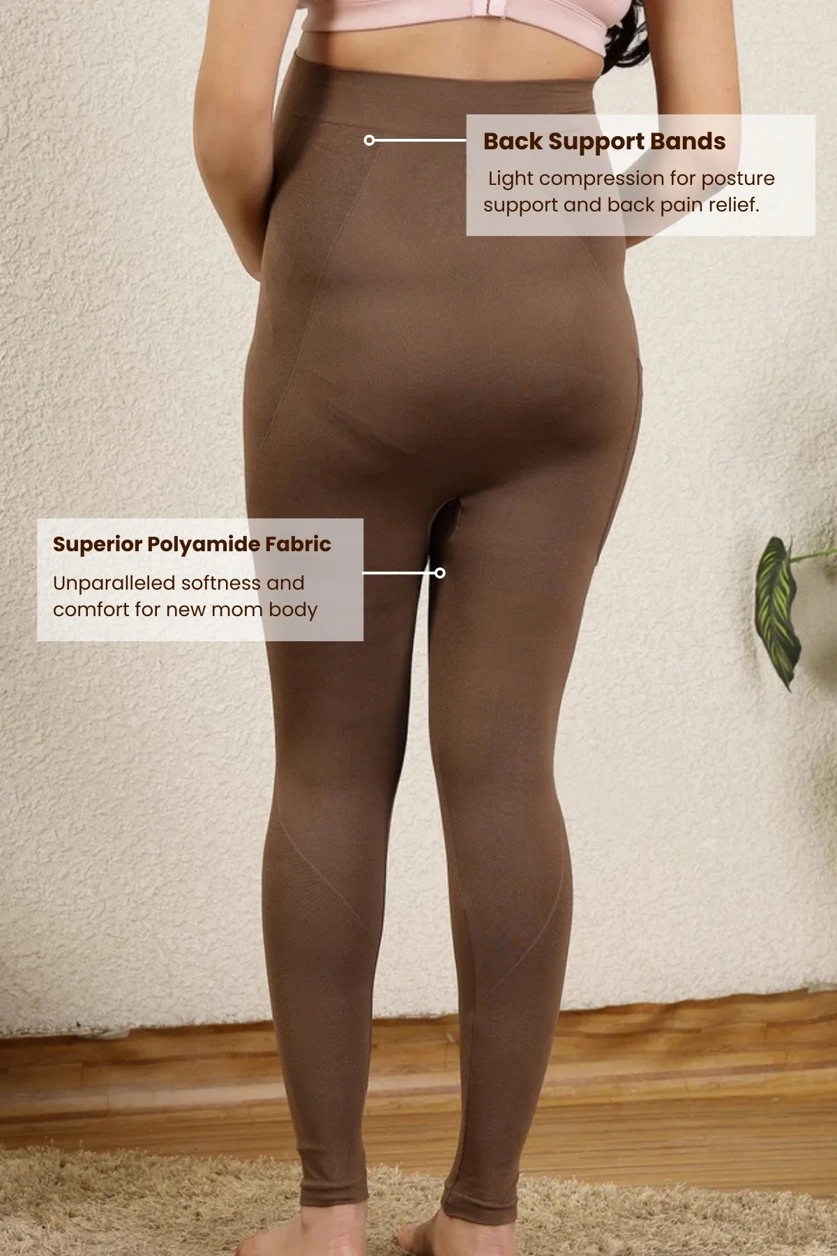 Seamless Adaptable Bump Support Brown Floral Jacquard Maternity Legging - Image 17