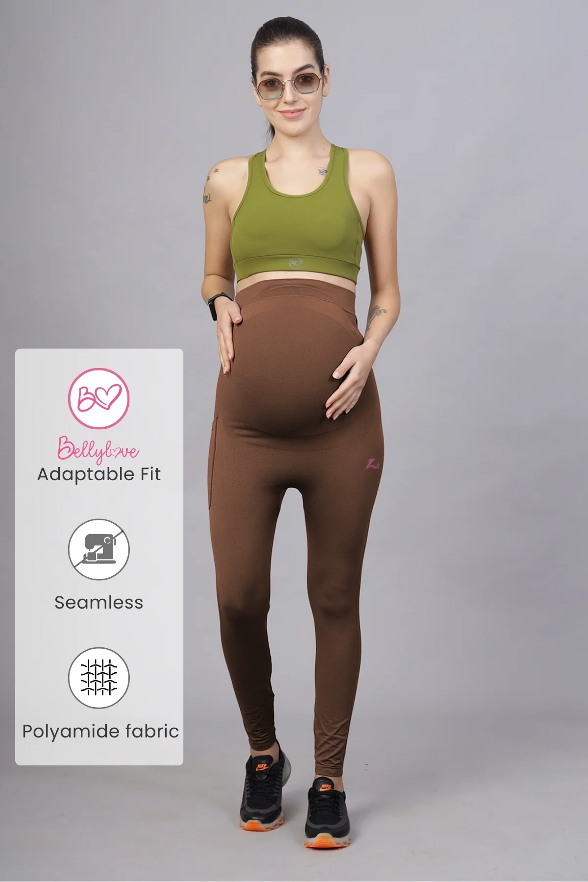 Seamless Adaptable Bump Support Brown Maternity Legging - Image 2