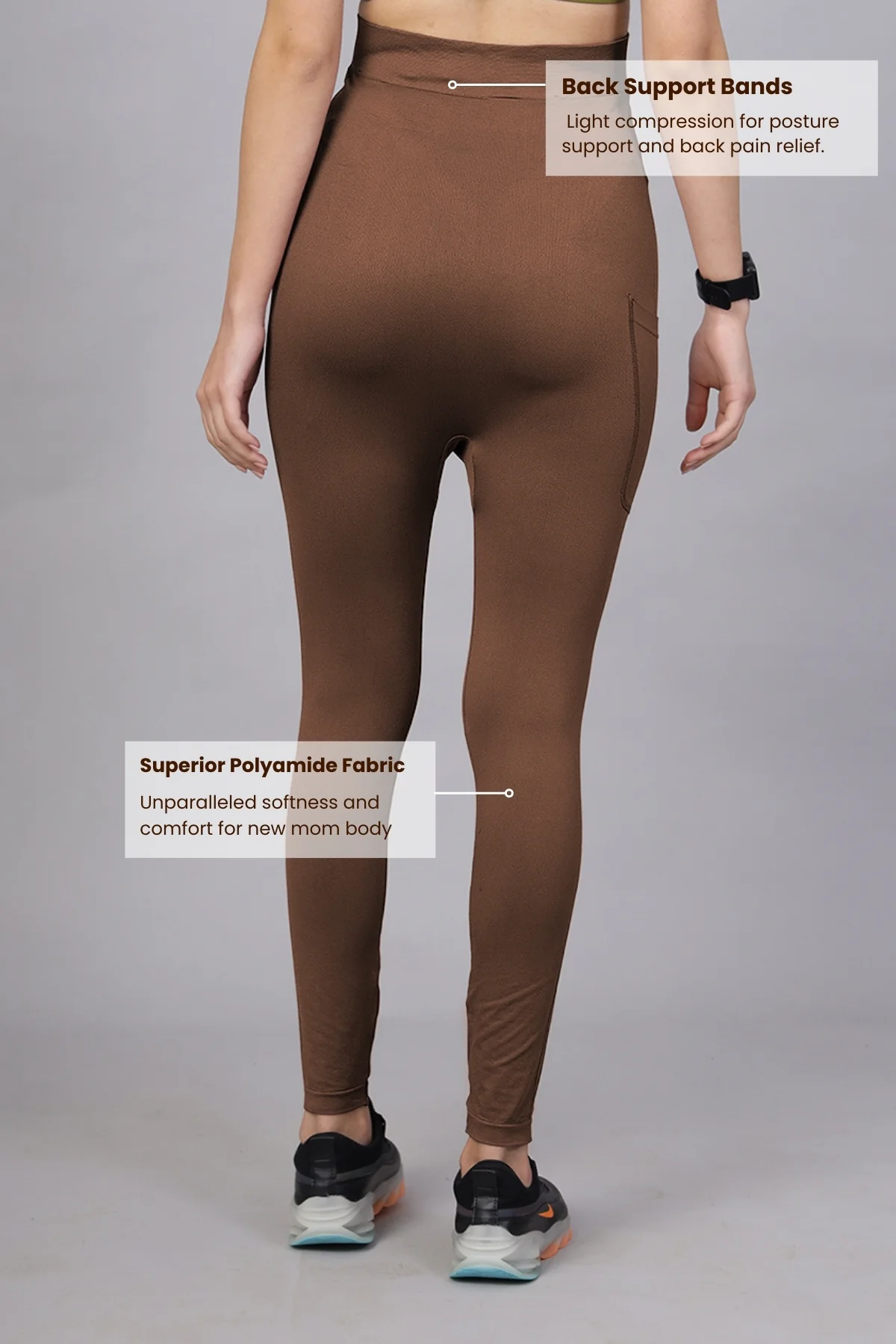 Seamless Adaptable Bump Support Brown Maternity Legging - Image 4