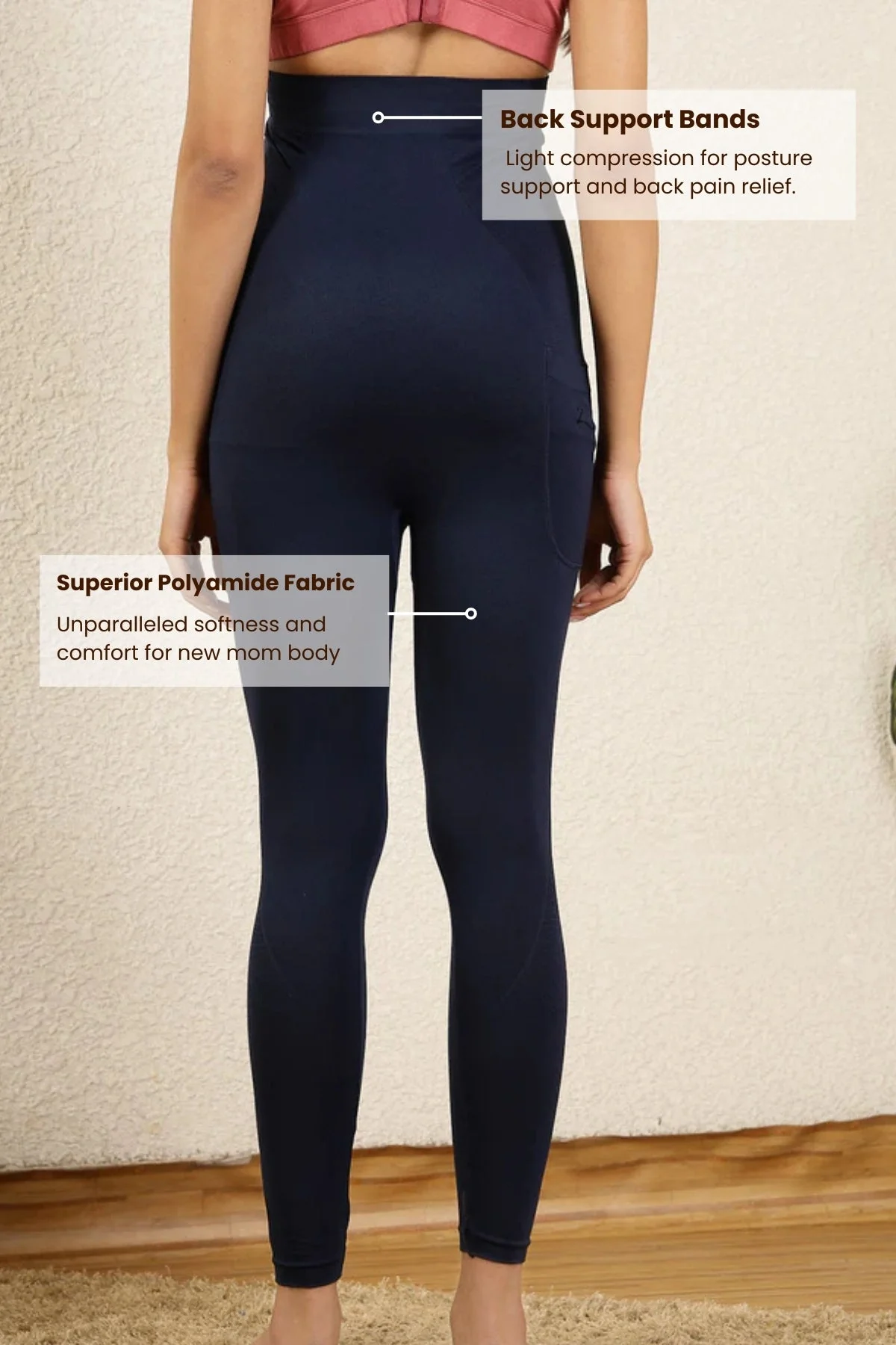 Seamless Adaptable Bump Support Navy Blue Floral Jacquard Maternity Legging - Image 13