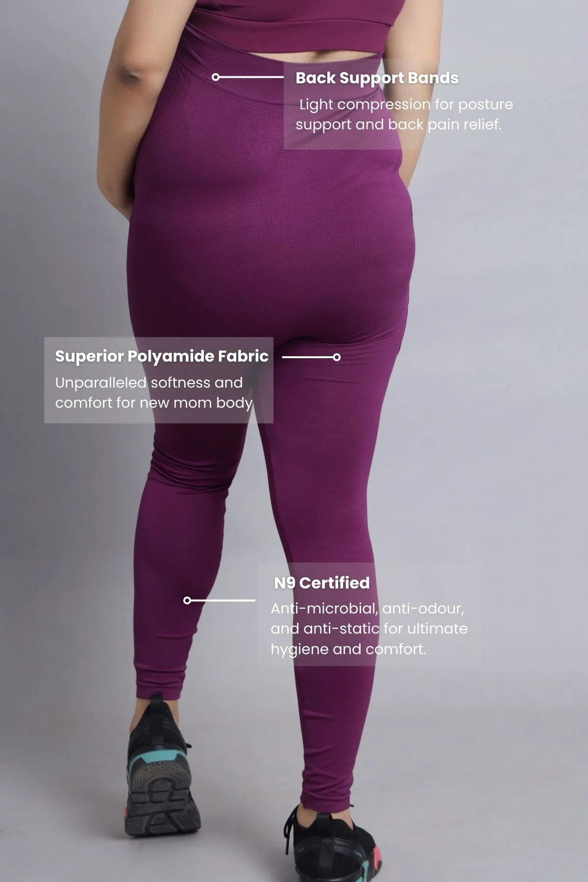Seamless Adaptable Bump Support Wine Maternity Leggings - Image 3