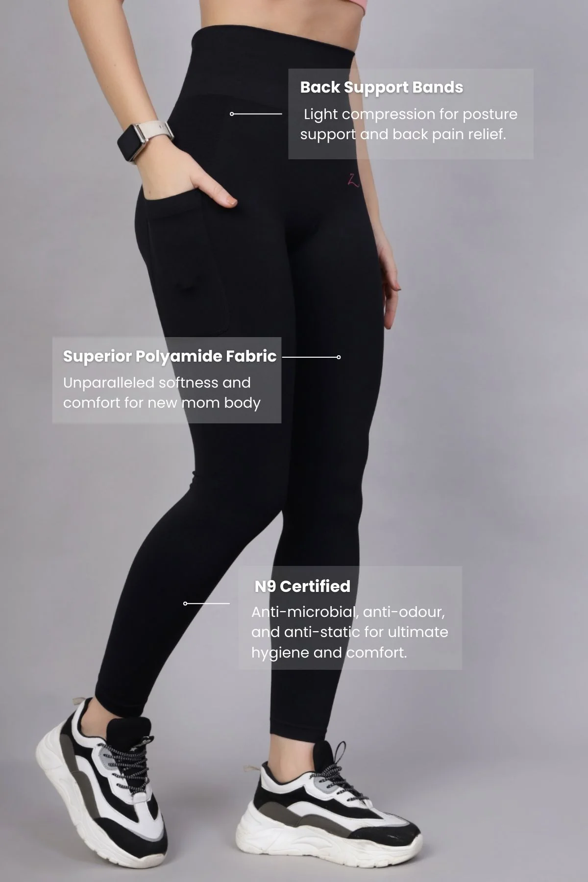 Seamless High Waisted Tummy Compression Black Postpartum Leggings - Image 3