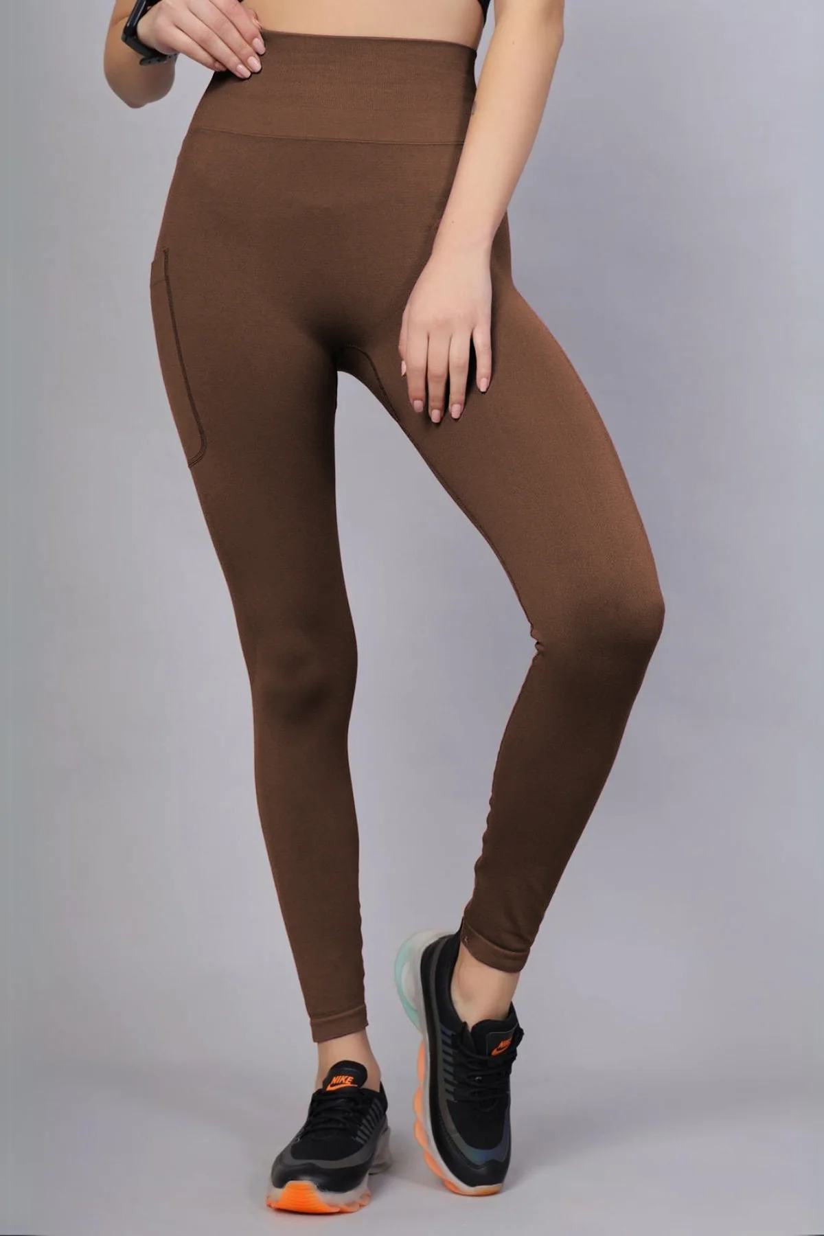 Seamless High Waisted Tummy Compression Brown Postpartum Legging - Image 11