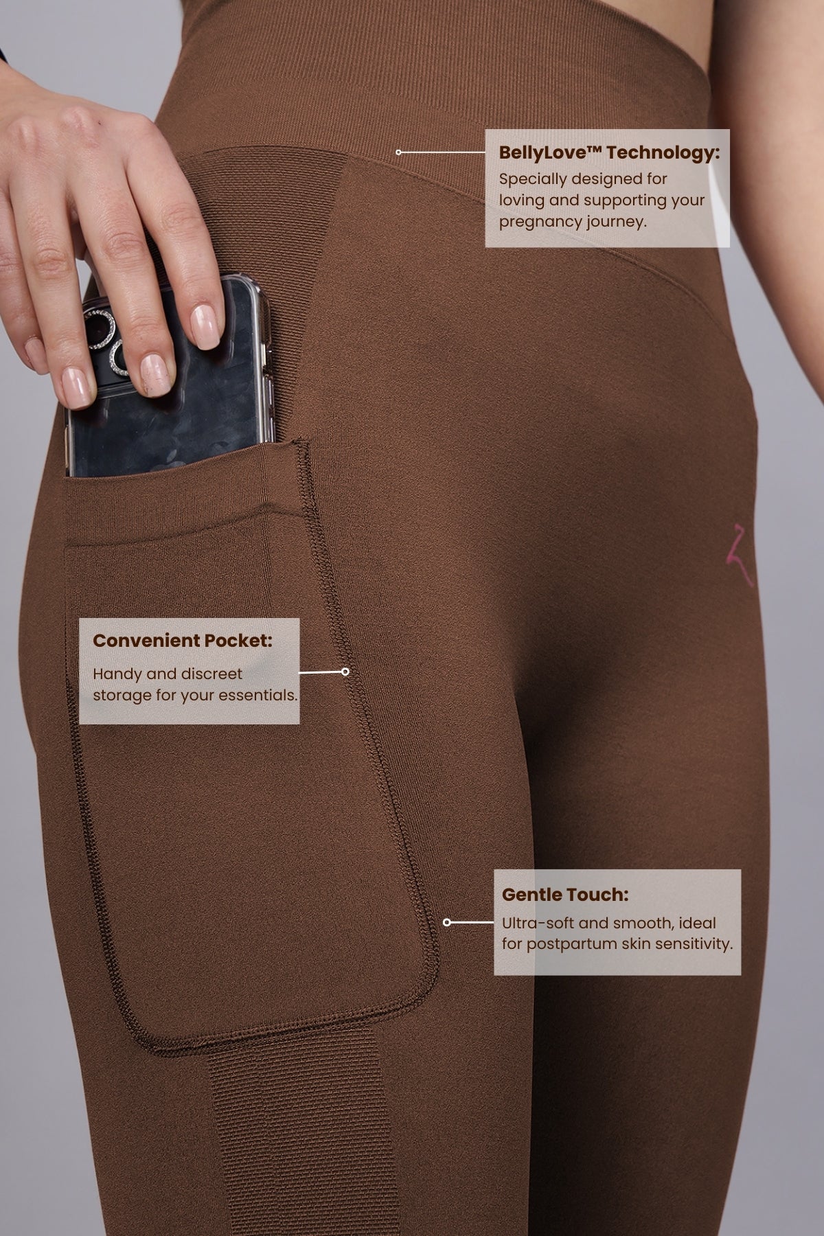 Seamless High Waisted Tummy Compression Brown Postpartum Legging - Image 13