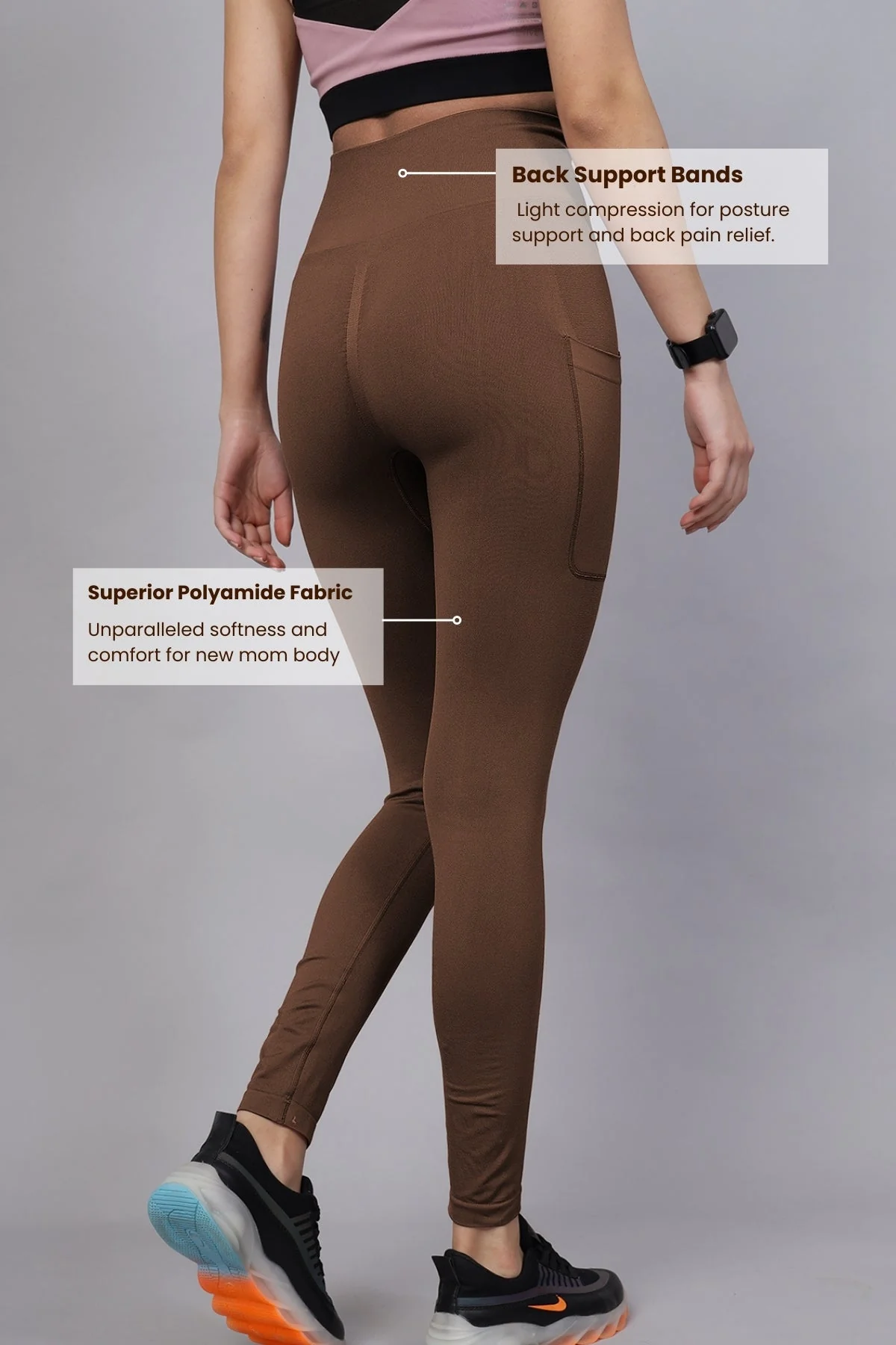 Seamless High Waisted Tummy Compression Brown Postpartum Legging - Image 14
