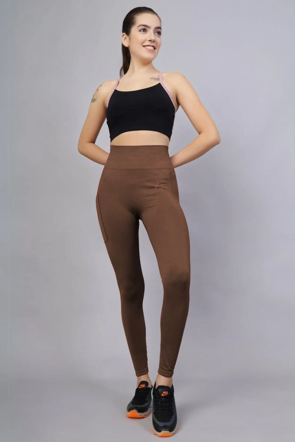 Seamless High Waisted Tummy Compression Brown Postpartum Legging - Image 16