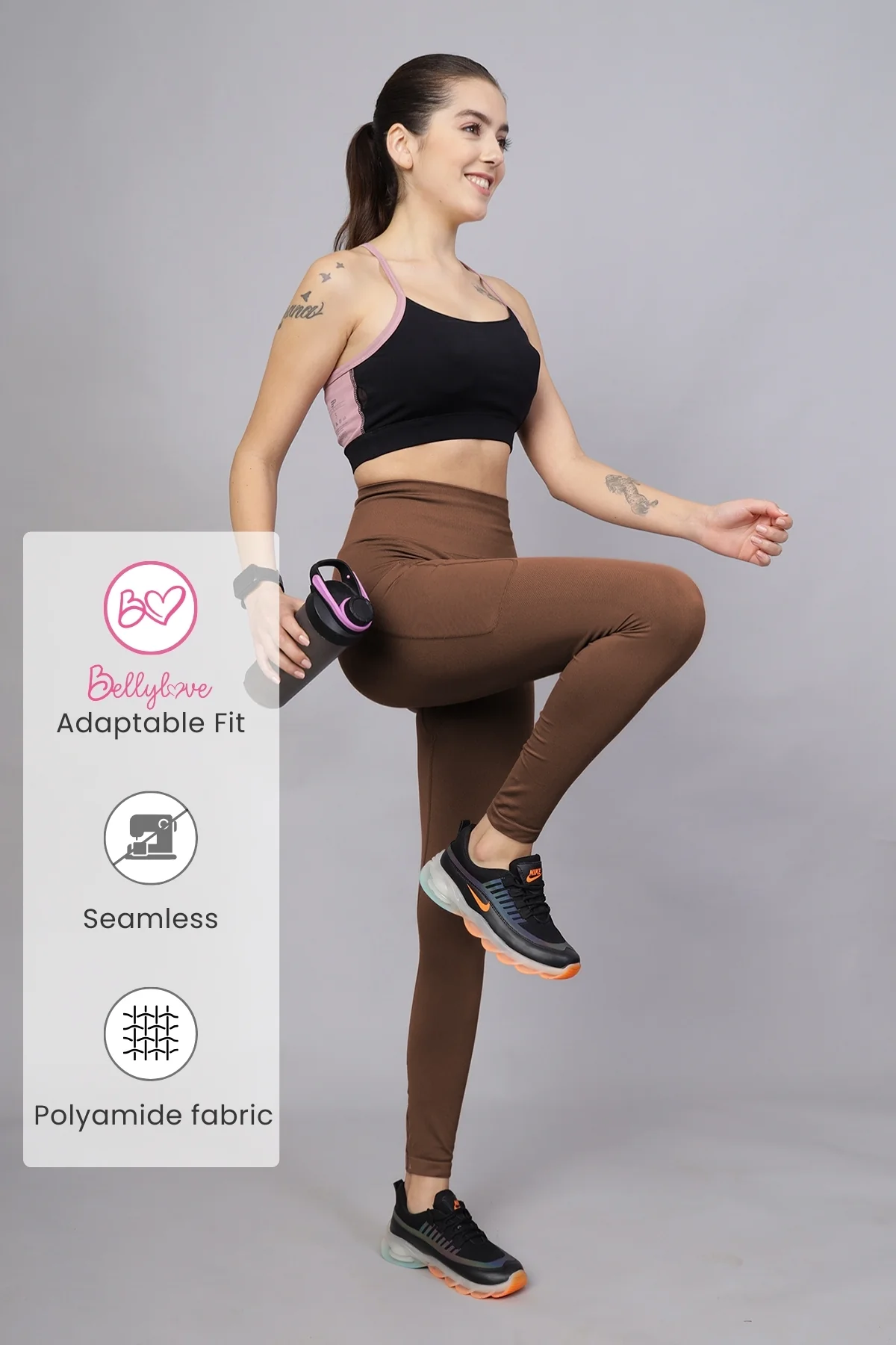 Seamless High Waisted Tummy Compression Brown Postpartum Legging - Image 2
