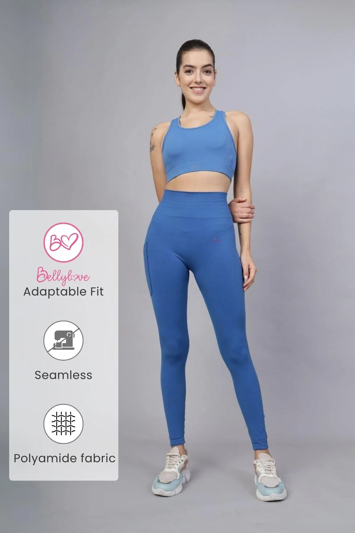Seamless High Waisted Tummy Compression Federal Blue Postpartum Leggings - Image 3