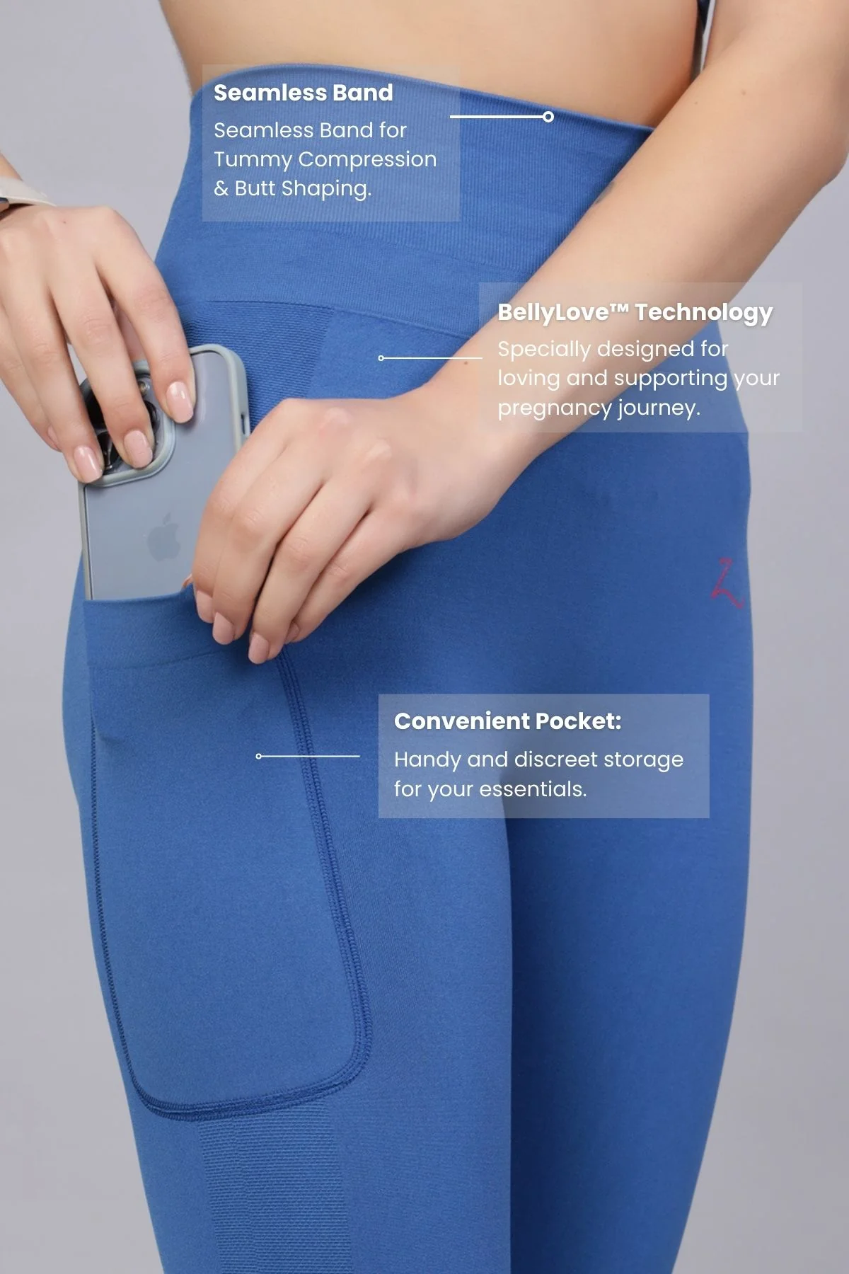 Seamless High Waisted Tummy Compression Federal Blue Postpartum Leggings - Image 4
