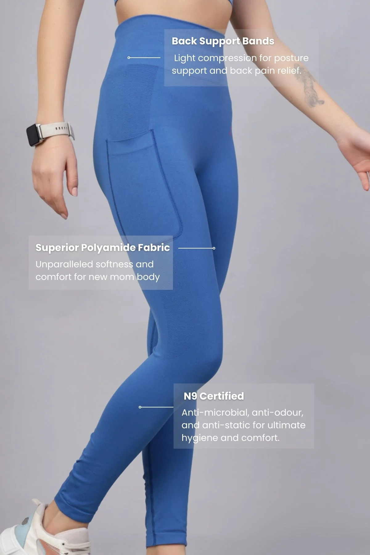 Seamless High Waisted Tummy Compression Federal Blue Postpartum Leggings - Image 5