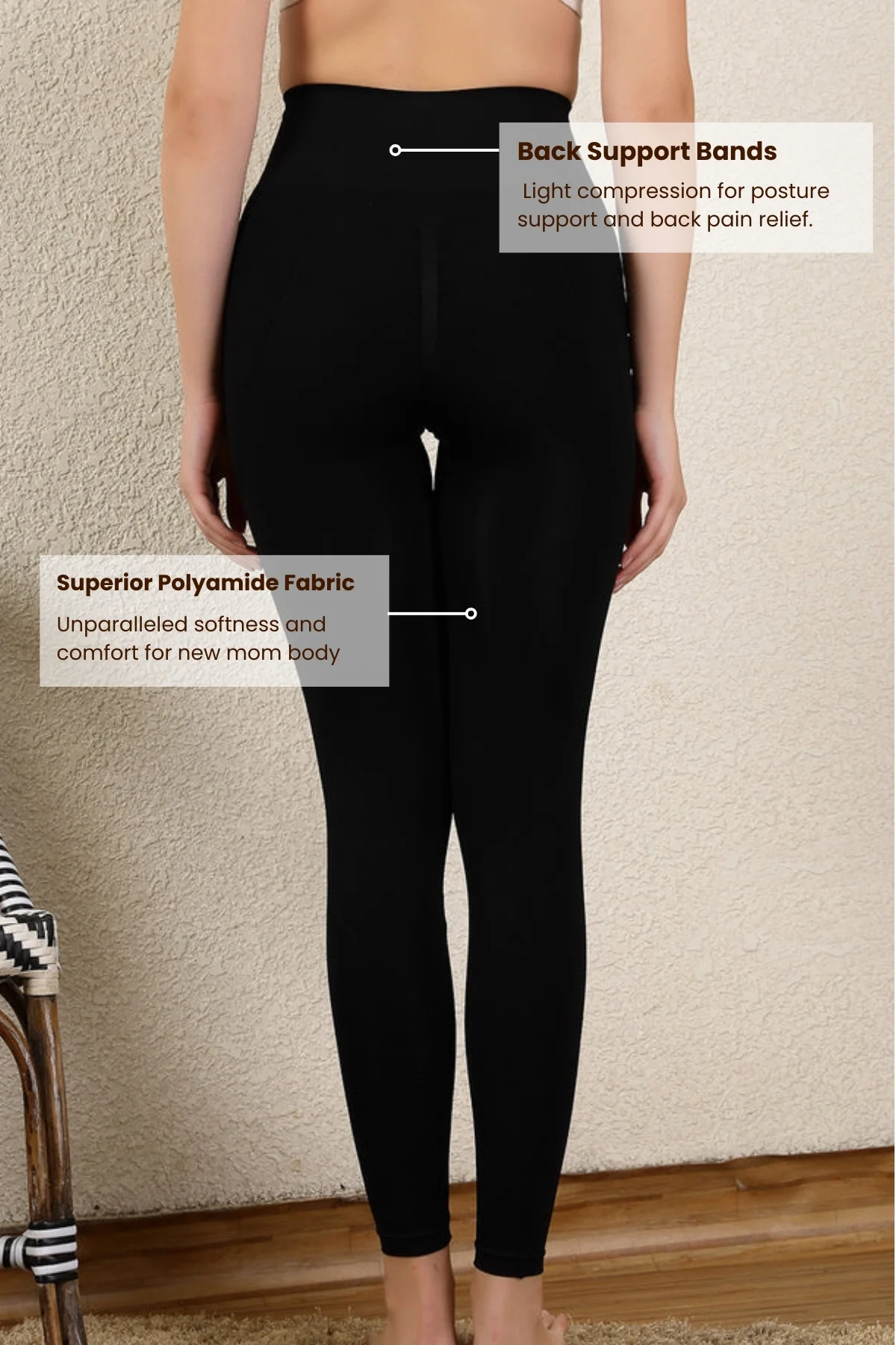 Seamless High Waisted Tummy Compression Floral Jacquard Black Postpartum Legging - Image 4