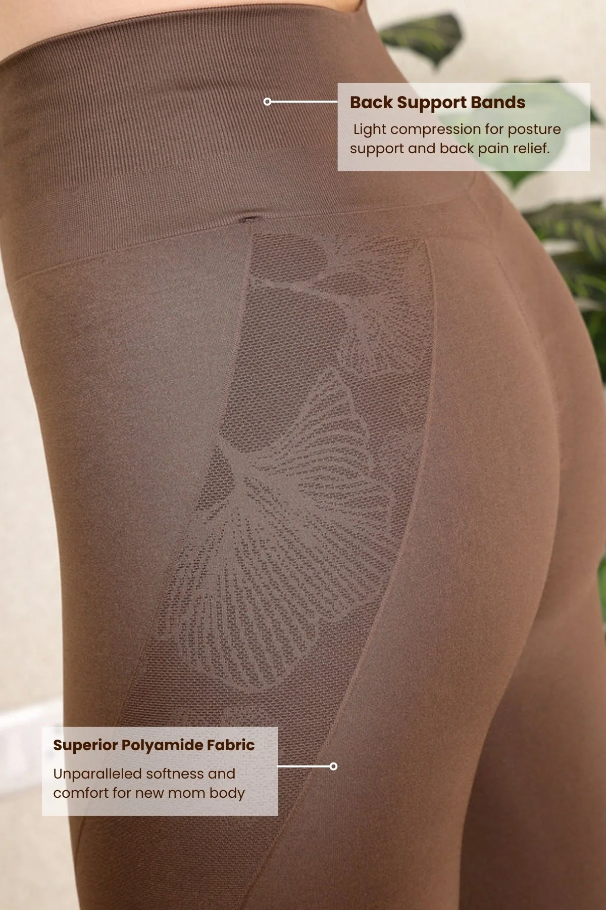 Seamless High Waisted Tummy Compression Floral Jacquard Brown Postpartum Legging - Image 12