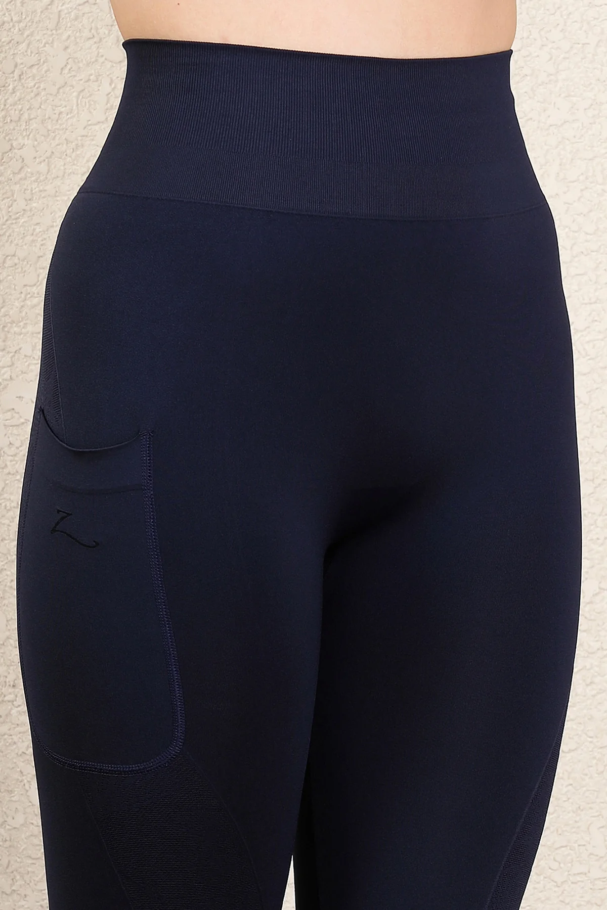 Seamless High Waisted Tummy Compression Floral Jacquard Navy Blue Postpartum Legging - Image 12