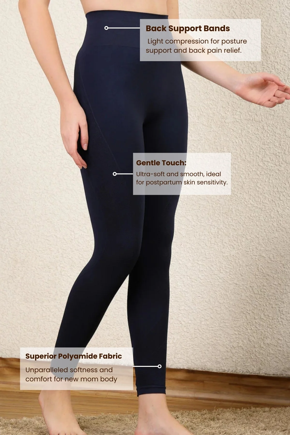 Seamless High Waisted Tummy Compression Floral Jacquard Navy Blue Postpartum Legging - Image 15