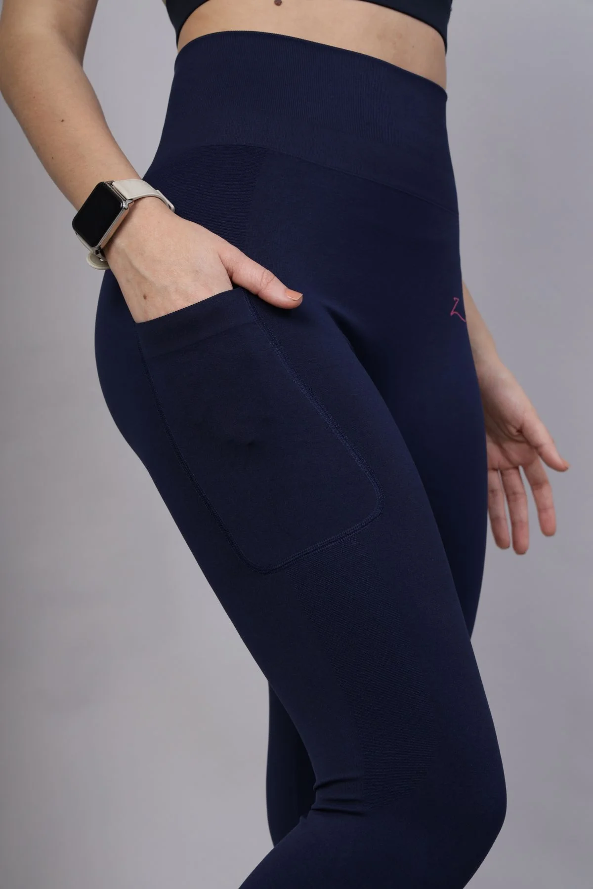 Seamless High Waisted Tummy Compression Navy Blue Postpartum Leggings - Image 8