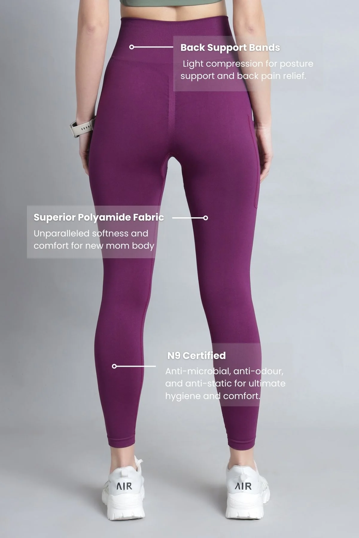 Seamless High Waisted Tummy Compression Wine Postpartum Leggings - Image 3