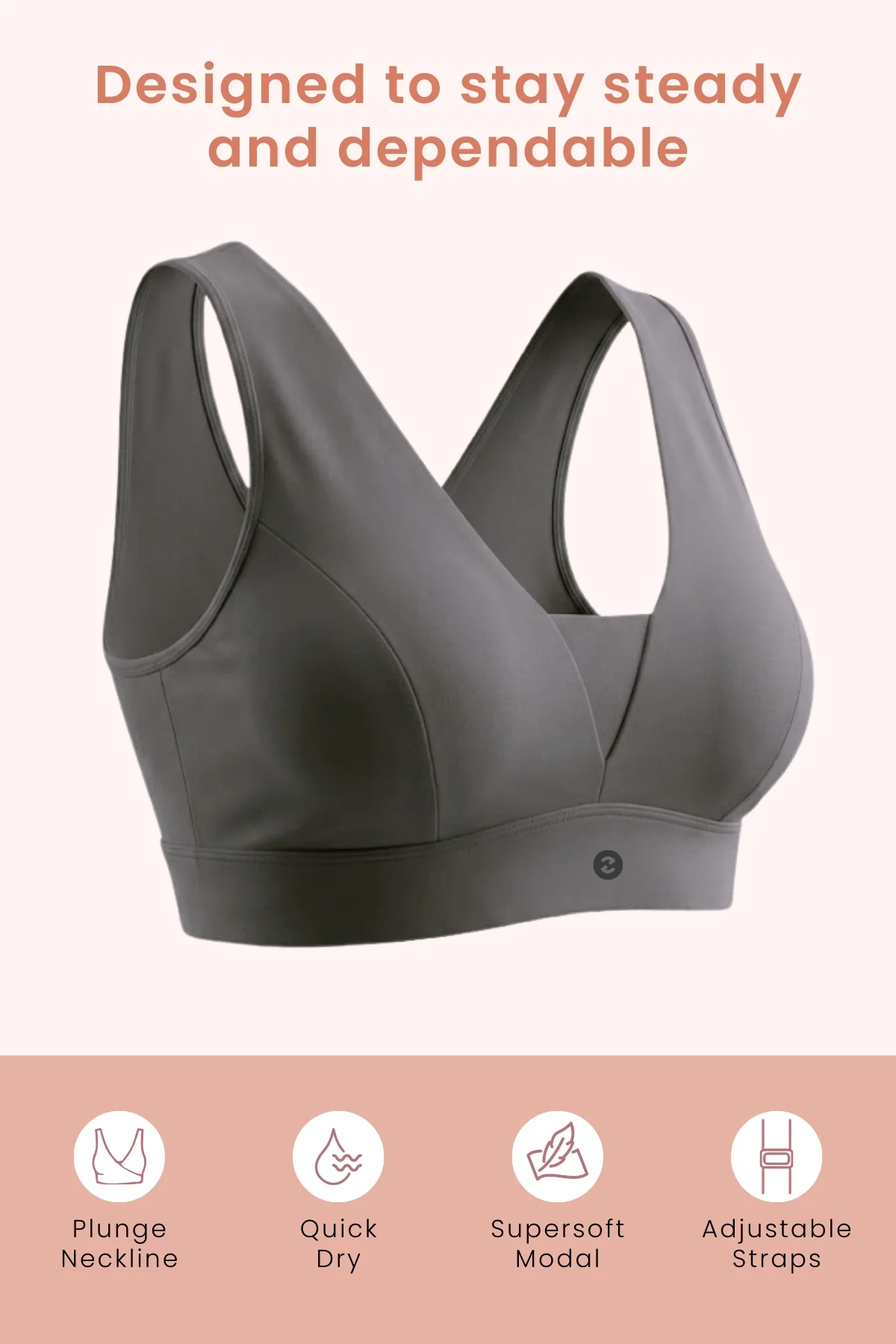 SecureFit Cotton Fixed-Pad Feeding Bra - Dark Grey - Image 2
