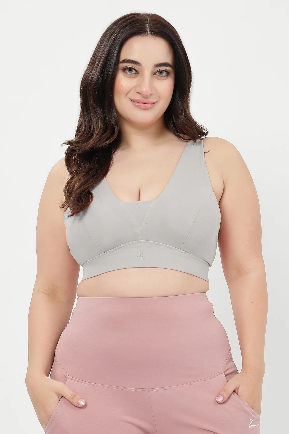 SecureFit Cotton Fixed-Pad Feeding Bra - Grey Melange - Image 10