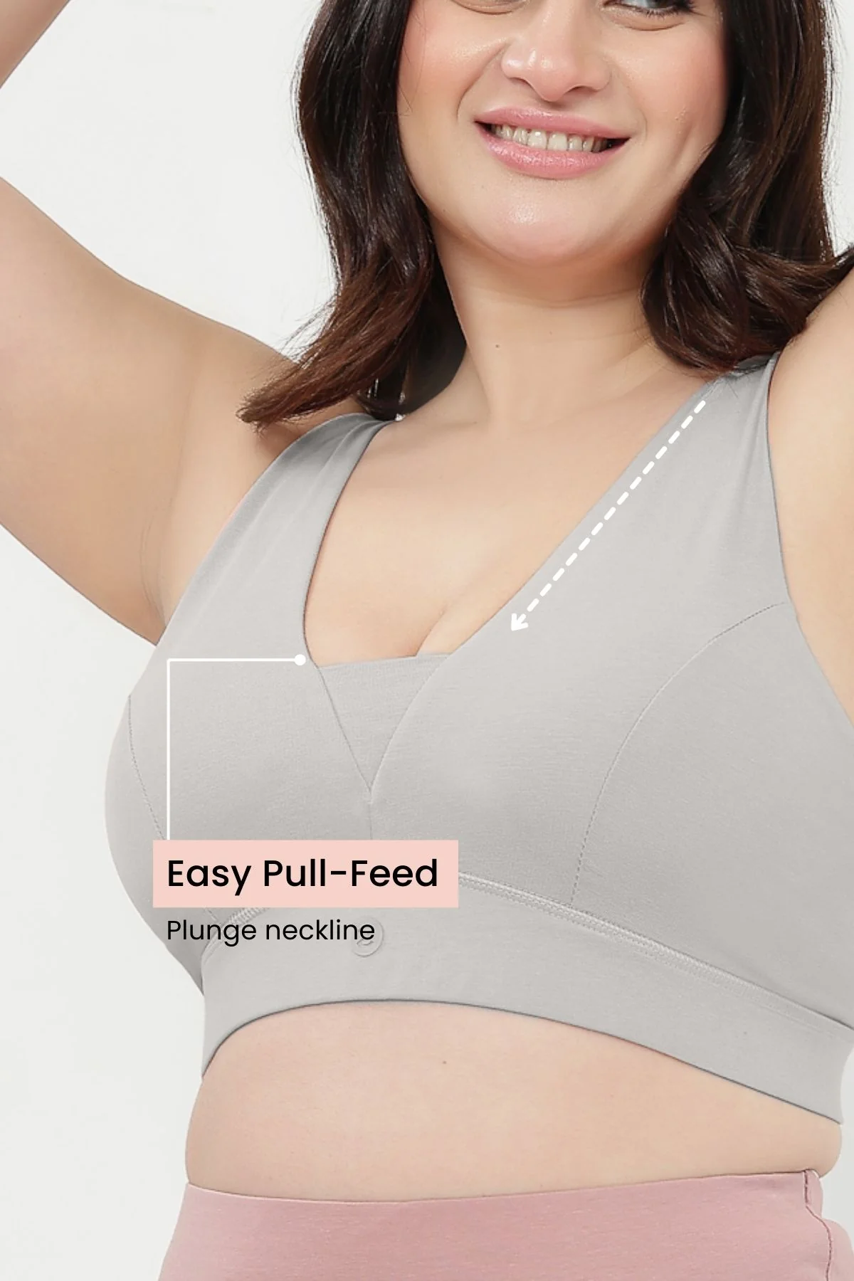 SecureFit Cotton Fixed-Pad Feeding Bra - Grey Melange - Image 3