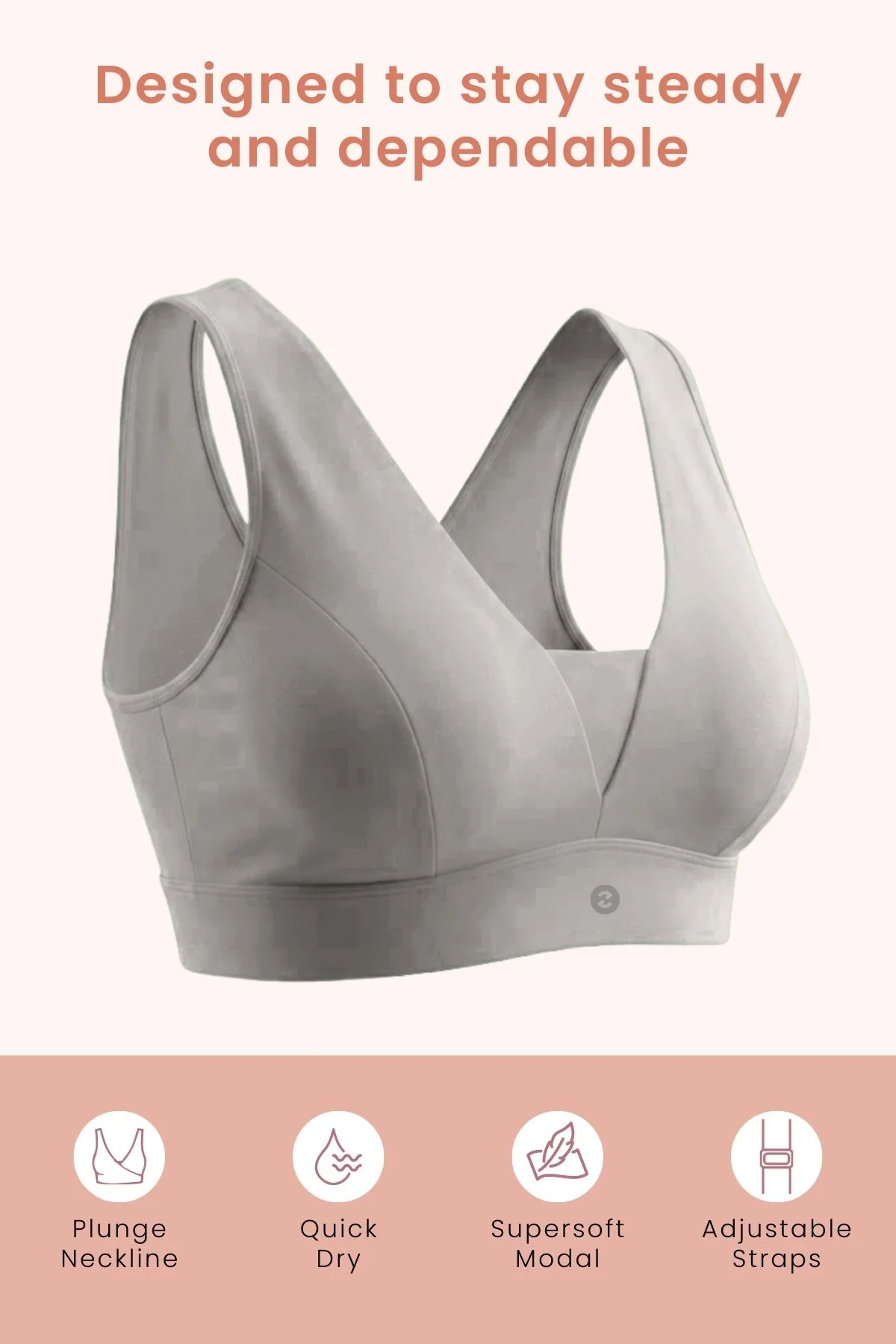 SecureFit Cotton Fixed-Pad Feeding Bra - Grey Melange - Image 4