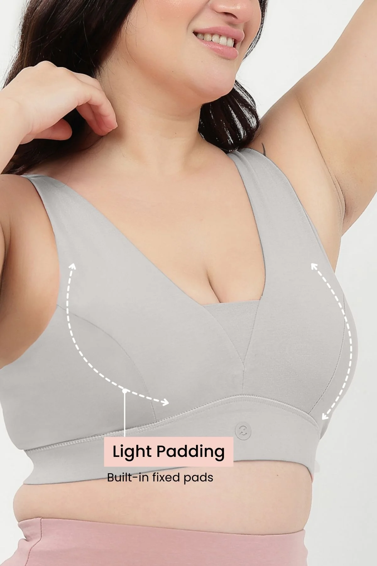 SecureFit Cotton Fixed-Pad Feeding Bra - Grey Melange - Image 5
