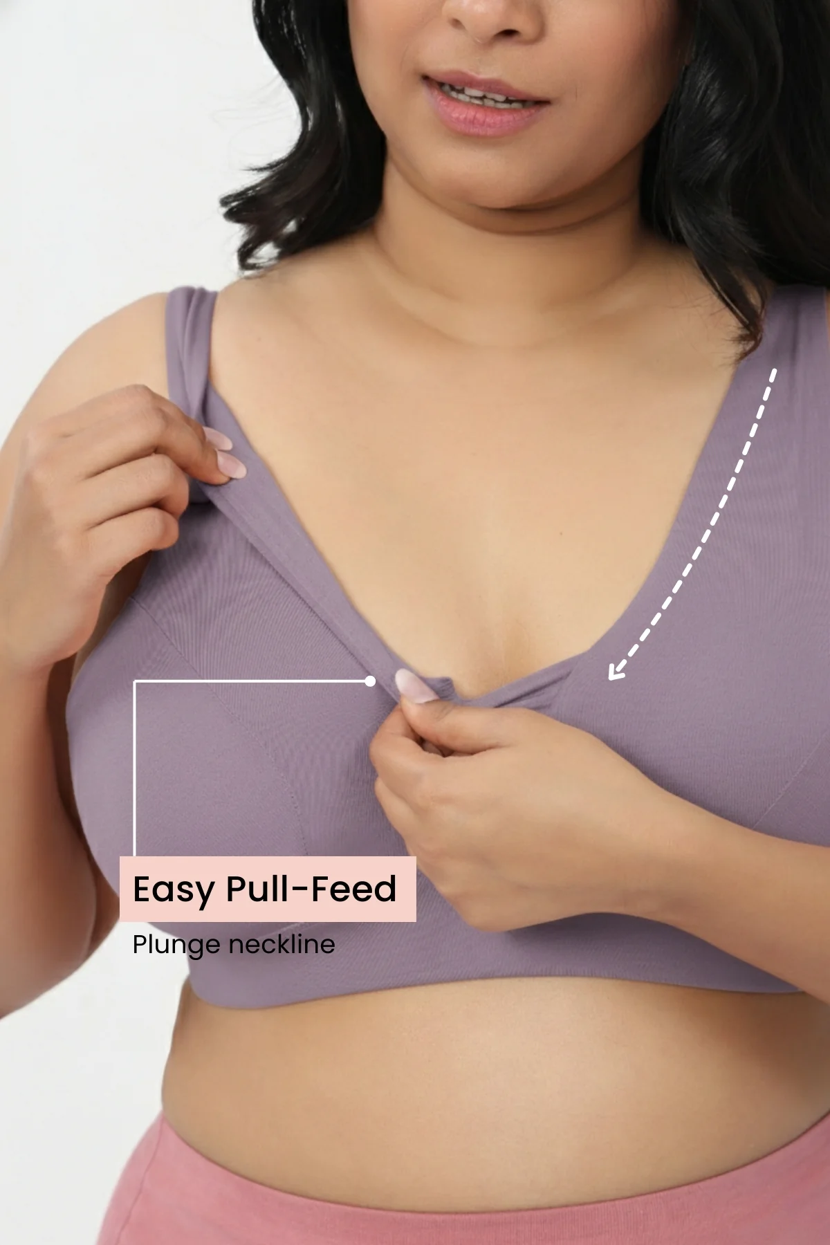 SecureFit Cotton Fixed-Pad Feeding Bra Pack of 3 - (Purple, Lavender & Dark Skin) - Image 14