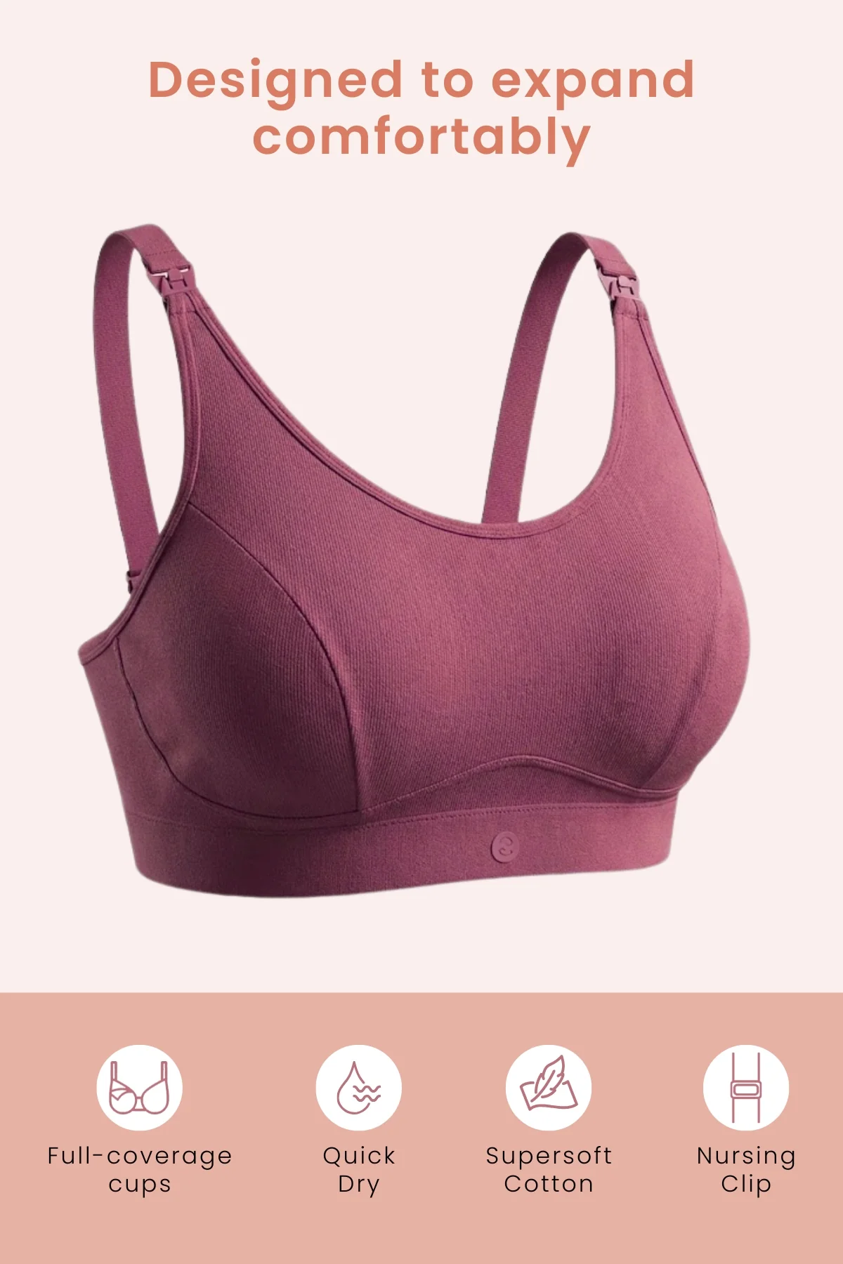 SecureFit Cotton Non-Padded Feeding Bra - Blush - Image 2