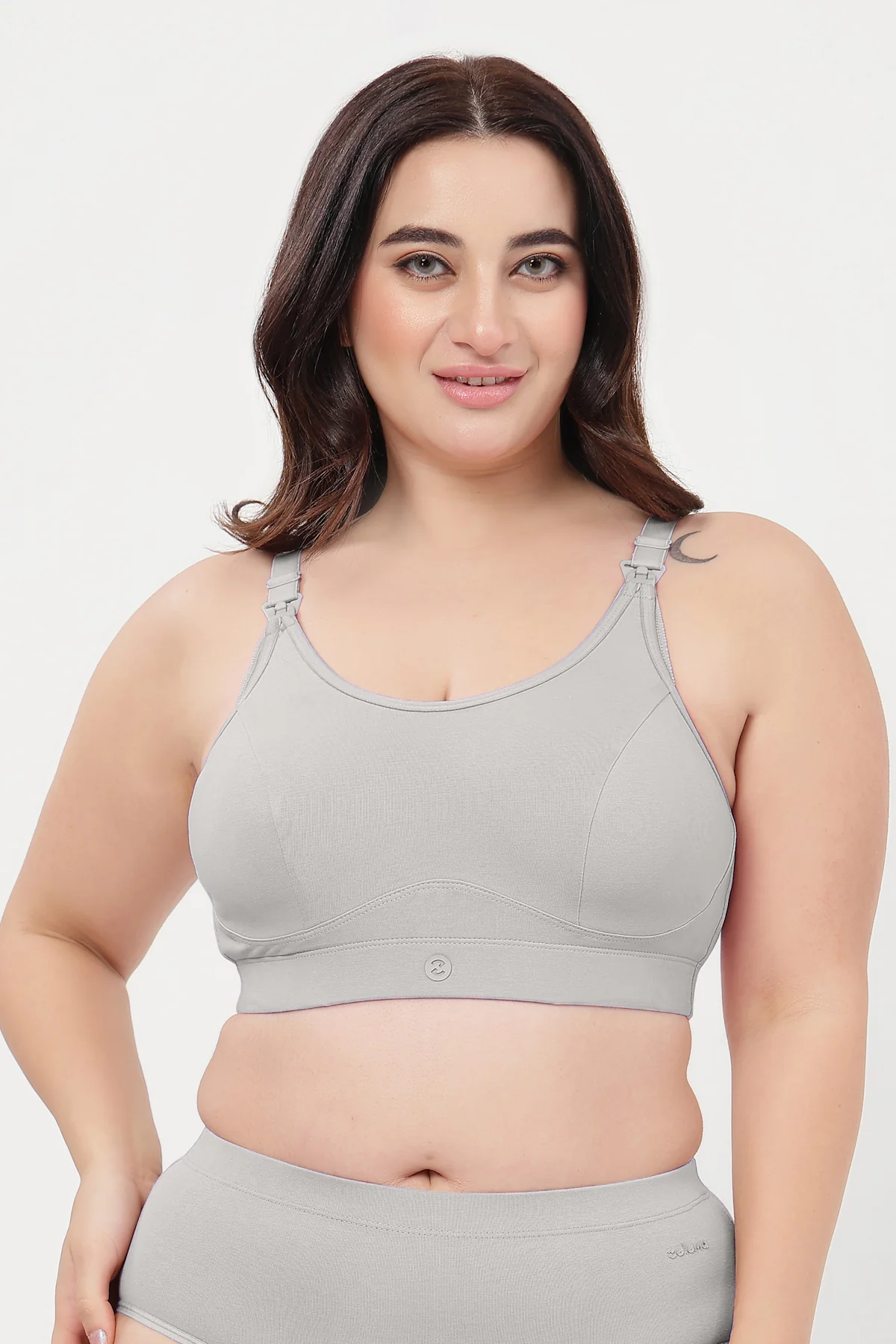 SecureFit Cotton Non-Padded Feeding Bra - Grey Melange - Image 9