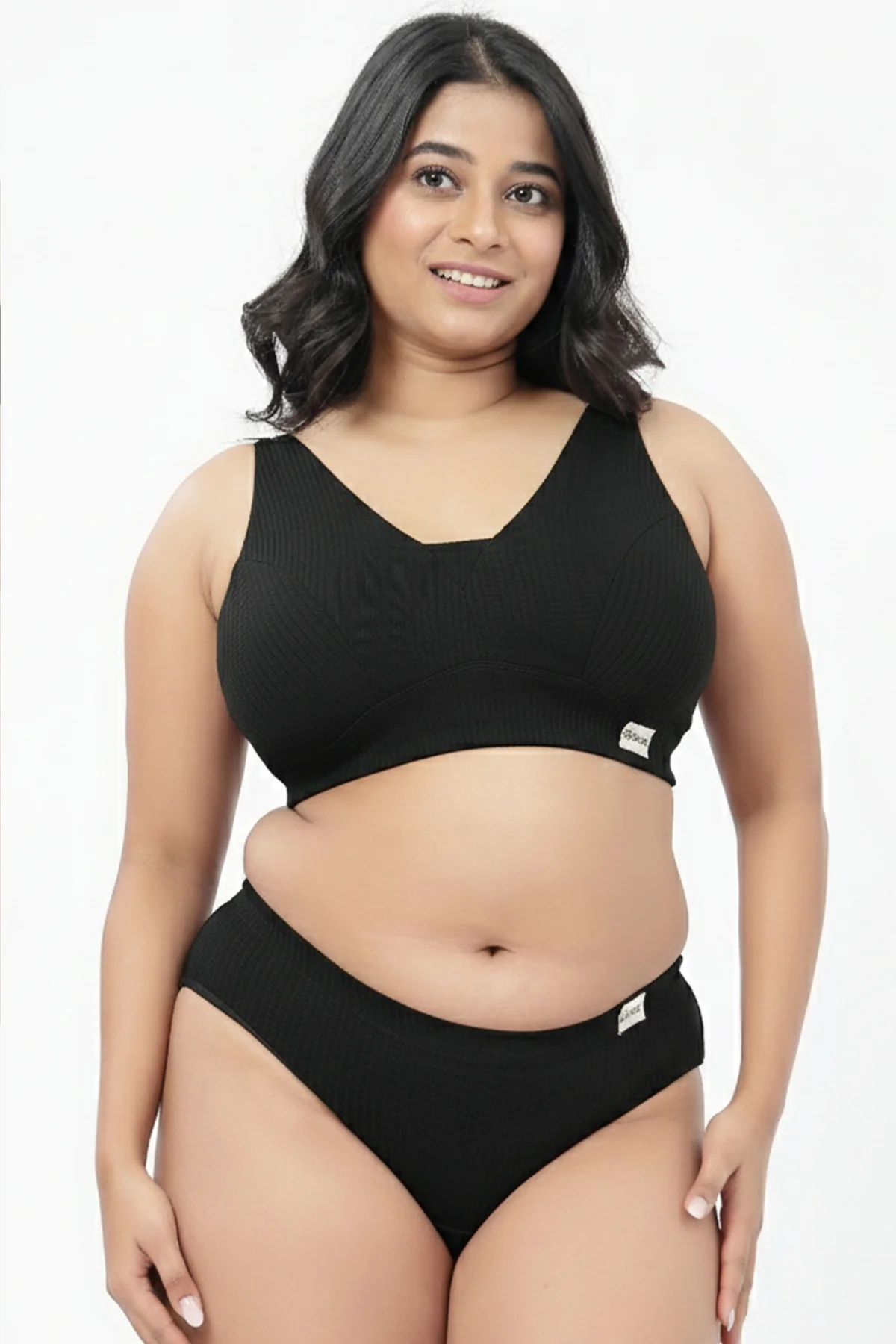 Sera Broad Rib Bra & Mid Rise Panty Set - Black - Image 10