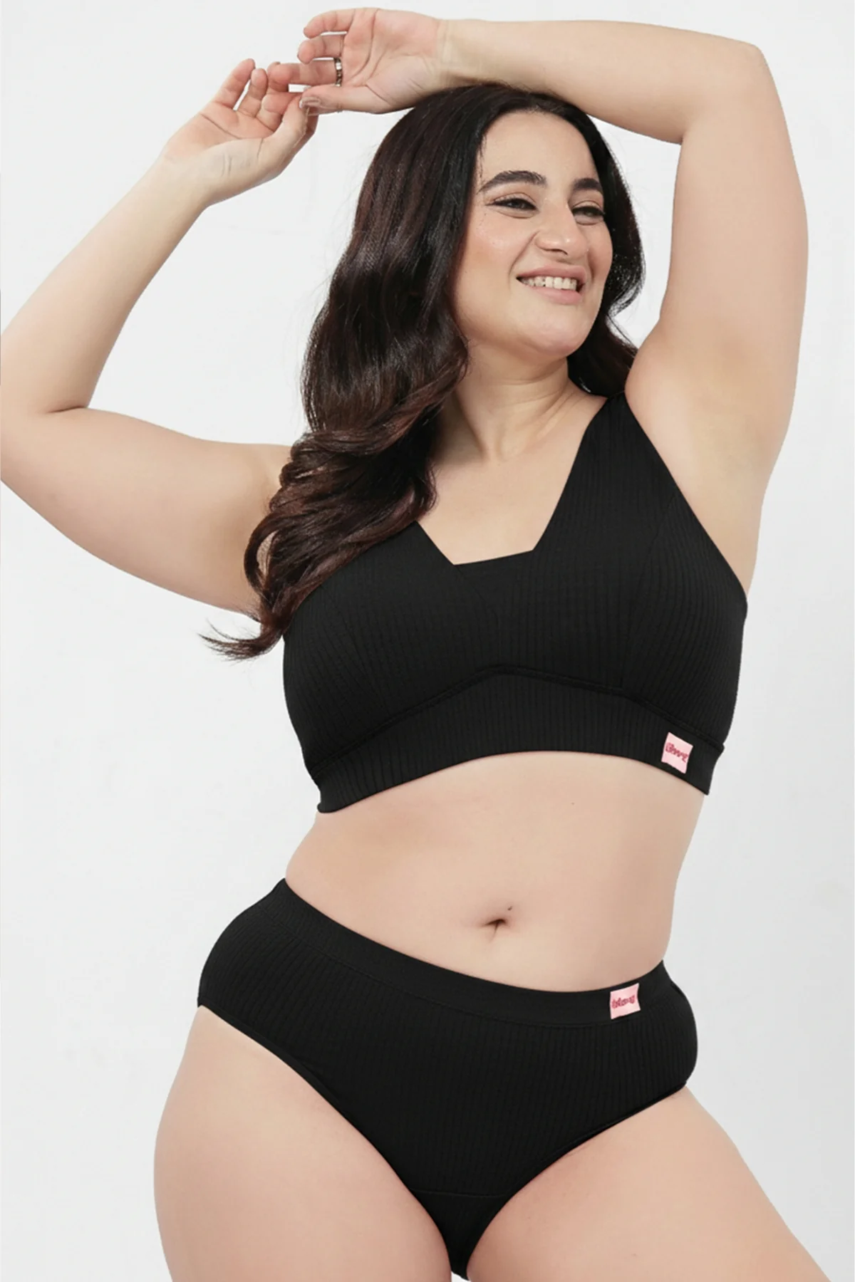 Sera Broad Rib Bra & Mid Rise Panty Set - Black - Image 9