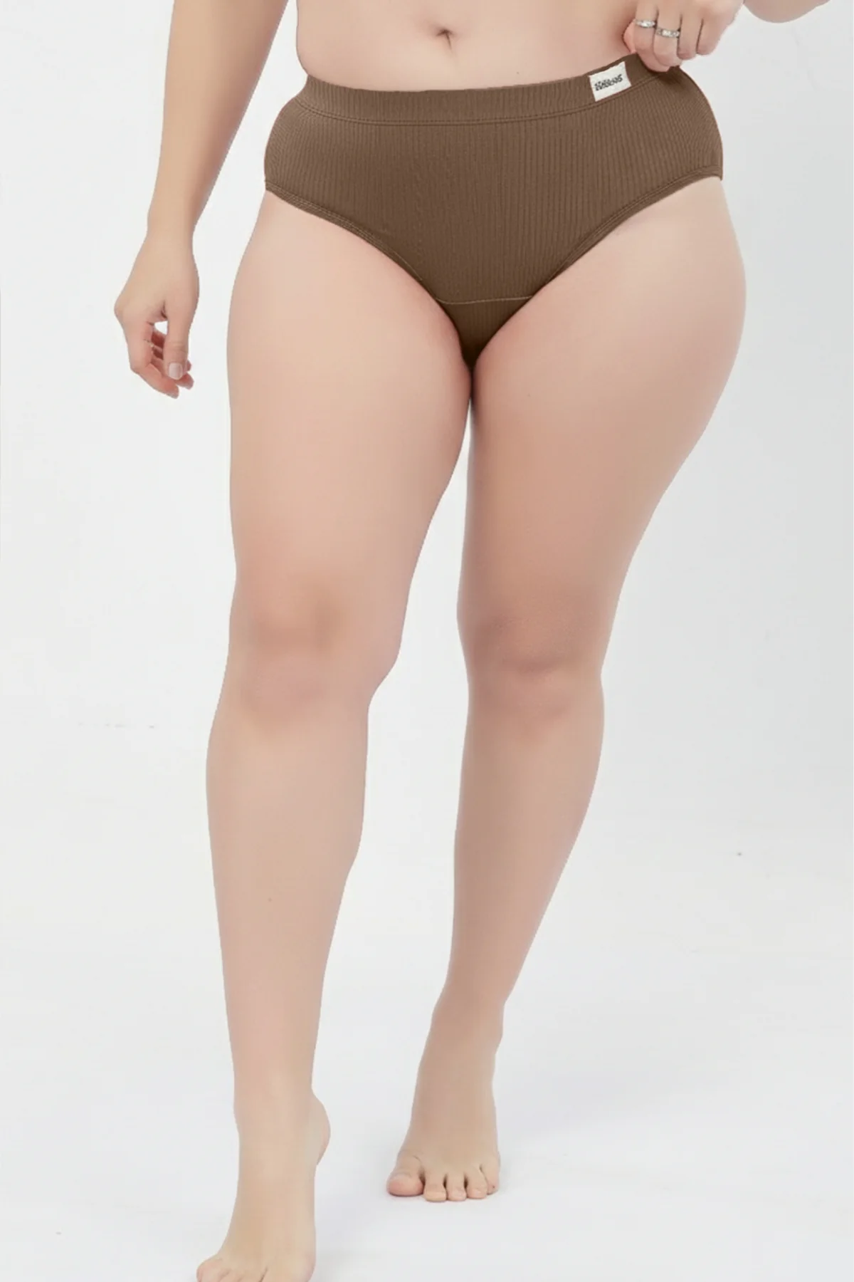 Sera Broad Rib Bra & Mid Rise Panty Set - Mocha - Image 10
